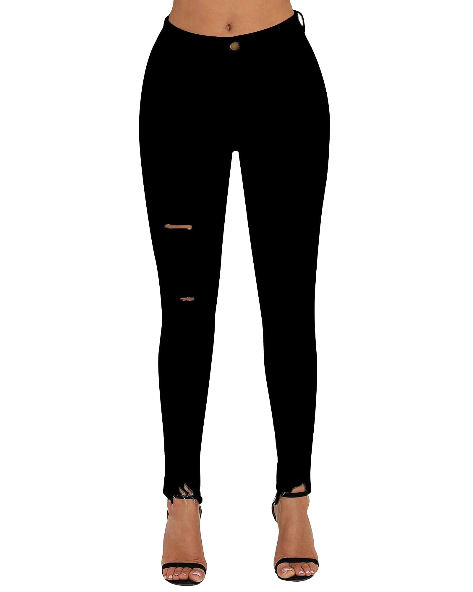 Roswear Women's Ripped Mid Rise Frayed Hem Stretchy Skinny Jeans - Comfortable & Stylish Denim Pants for Casual Wear, Dating & Night Out