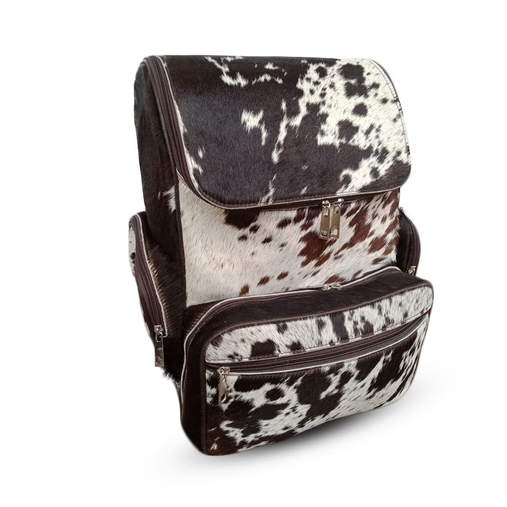 Genuine Cowhide Backpack with Fur Leather | Stylish Diaper Bag, Travel Shoulder Bag & Baby Carrier | Durable Cow Skin Rucksack for Moms & Outdoor Adventures (Tricolor Design) - Perfect for Parenting, Hiking & Daily Commute
