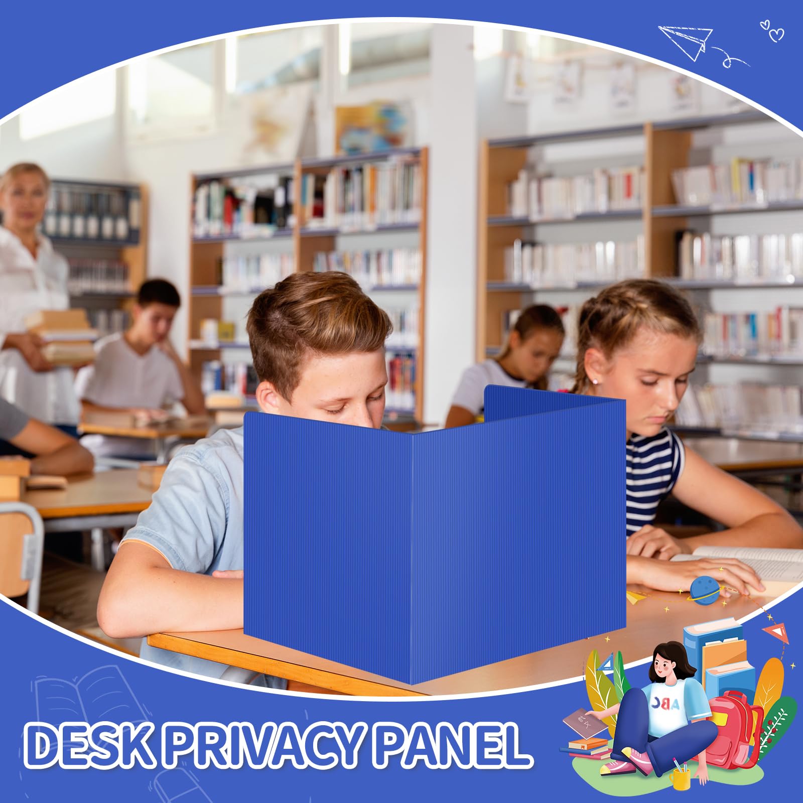 4-Pack Blue Plastic Desk Dividers for Students & Teachers - Privacy Folders, Classroom Test Partitions, Trifold Privacy Boards - Ideal for School, Study, and Exam Privacy (Blue)