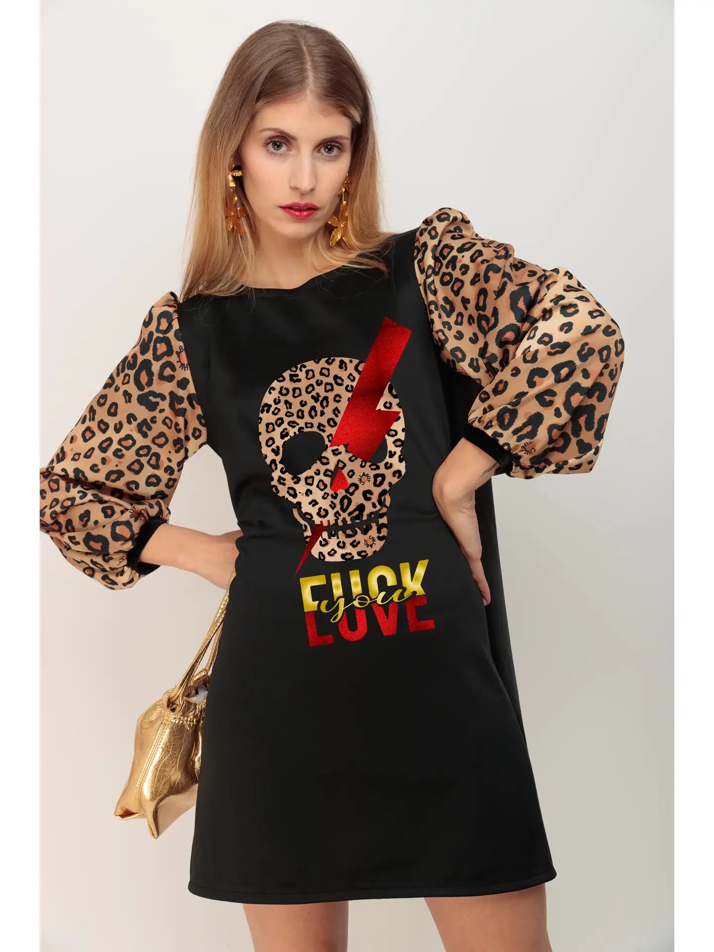 Skull Rayo Puff Sleeve Robe - Bold Elegance & Animal Print - Perfect for Halloween, Gothic Fashion, and Statement Loungewear