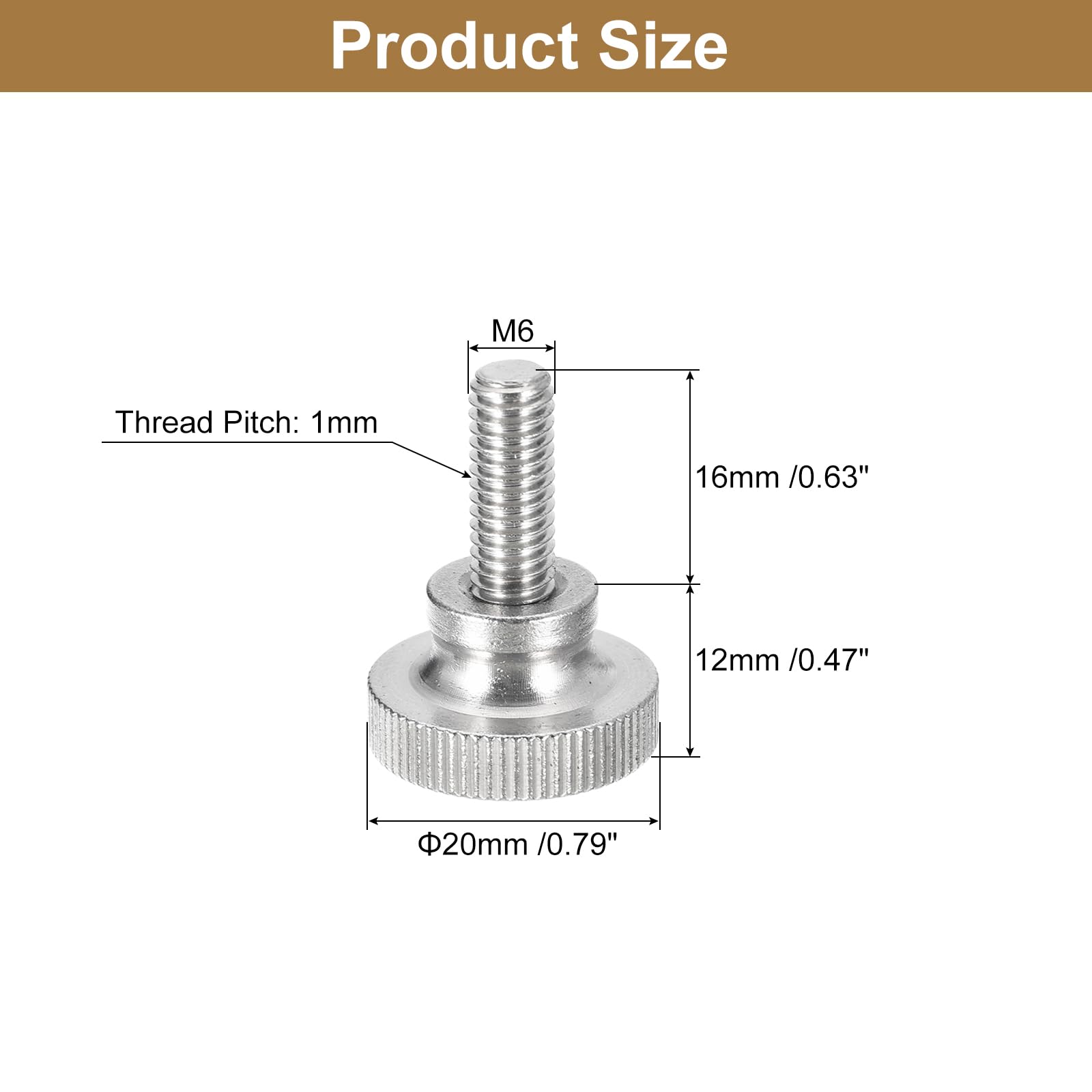 304 Stainless Steel M6x16mm Knurled Thumb Screws 5pcs - for DIY & Electronics Assembly