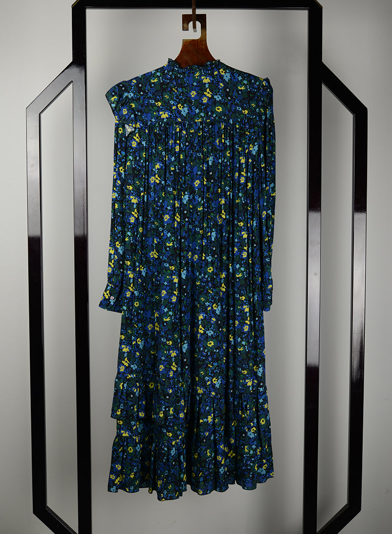 Vivetta Blue Floral Long Dress Size 42 - Elegant Evening Gown for Parties, Weddings & Special Occasions