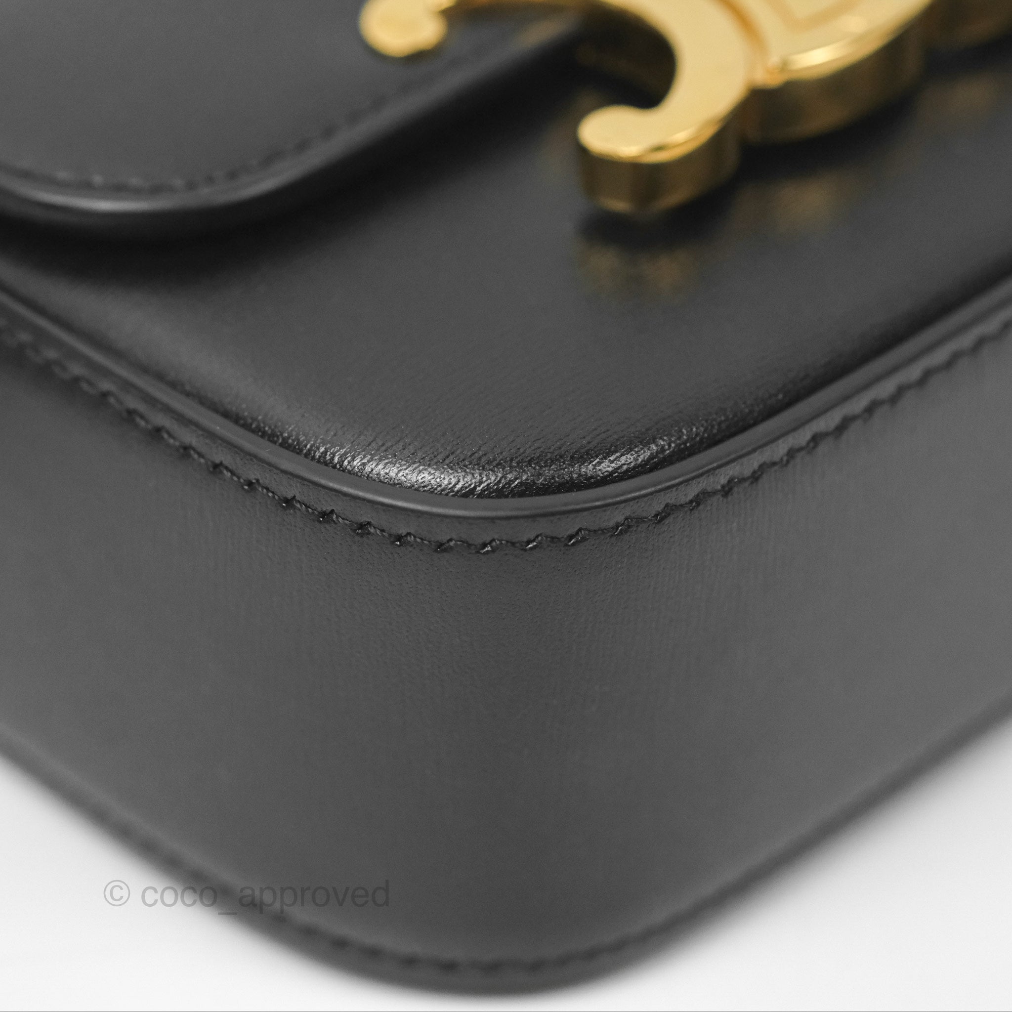 Celine Mini Triomphe Bag in Shiny Black Calfskin Leather - Luxury Crossbody Purse for Women, Perfect for Date Night & Evening Events
