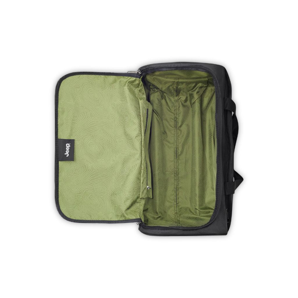 Jeep 55cm Duel Wheel Lightweight Duffle Bag - Black | Water-Resistant Travel Duffel for Gym, Camping & Weekend Getaways