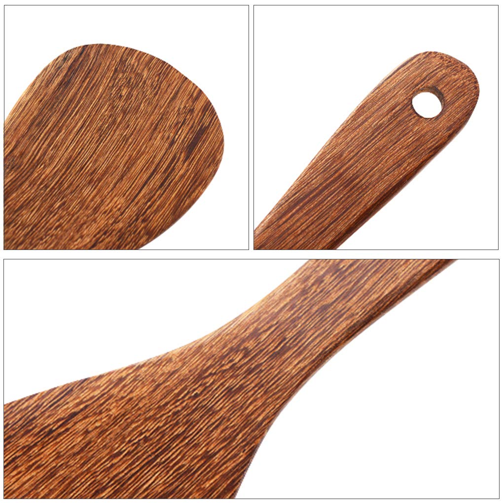 2 Pack Wooden Rice Spoon & Spatula Set - Non-Stick Kitchen Utensils for Cooking & Serving