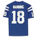 Peyton Manning Autographed Indianapolis Colts Blue Mitchell & Ness Authentic NFL Jersey with HOF 21 Inscription - Perfect for Football Fans, Collectors, and Sports Memorabilia Displays