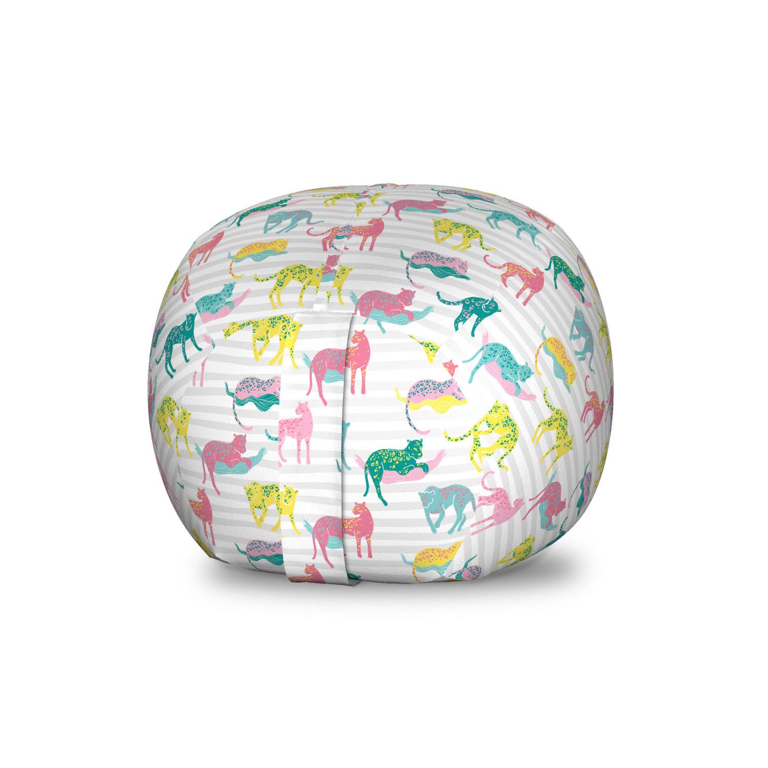 Ambesonne Leopard Print Storage Toy Bag Chair - Vibrant Jaguar Design on Striped Background - Washable Stuffed Animal Organizer - Small Multicolor Kids' Room Decor for Bedroom, Playroom & Nursery Organization