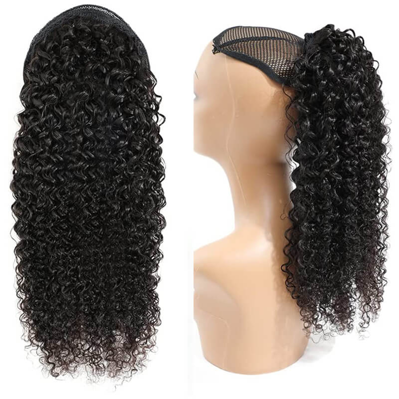Curly Human Hair Wrap Around Ponytail Extension Clip - Natural Black Women's Hairpiece for Volume & Length - Perfect for Parties, Weddings & Everyday Styling