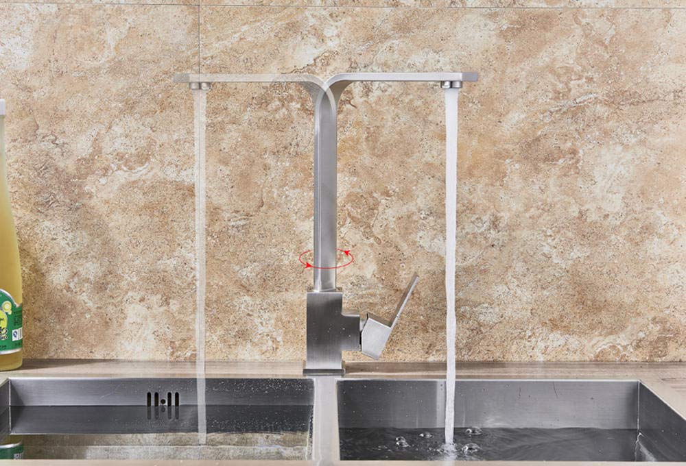 360° Rotating Brushed Nickel Kitchen Faucet - Single Lever Deck Mount Mixer Tap for Hot & Cold Water - Perfect for Modern Kitchens & Bathrooms (One Hole Installation)
