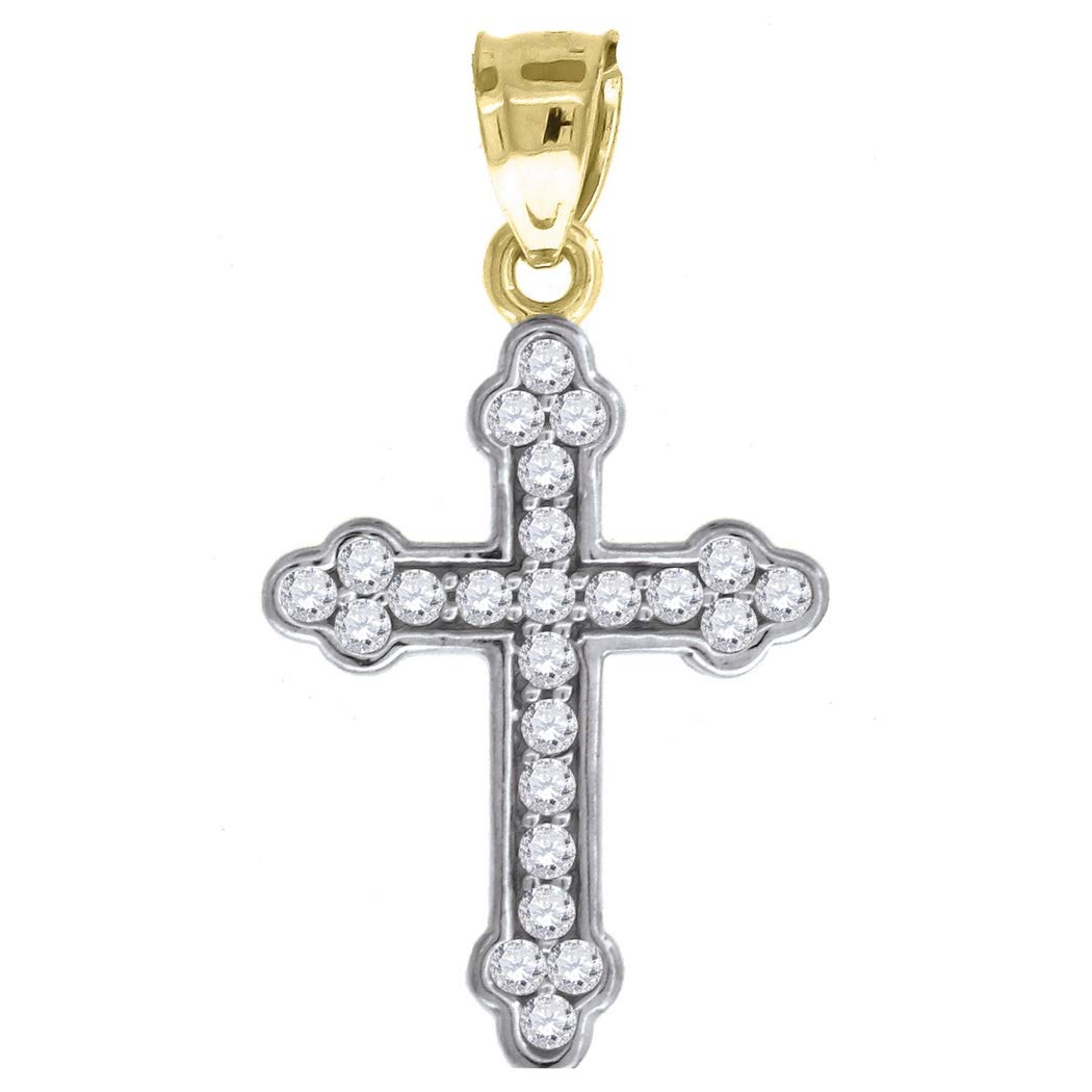 10K Two-Tone Gold Cubic Zirconia Cross Pendant Necklace for Men & Women - 28.6mm Religious Jewelry Gift - Perfect for Baptism, Confirmation & Everyday Faith Wear