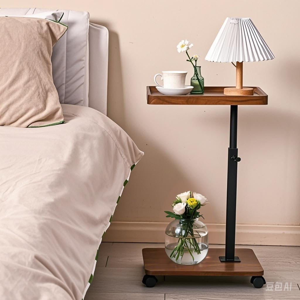 Adjustable Height C-Shaped End Table with 360° Swivel - Walnut Color Side Table for Couch, Bed, Chair & Bathtub - Perfect for Snacks, TV Trays & Sliding Under Furniture