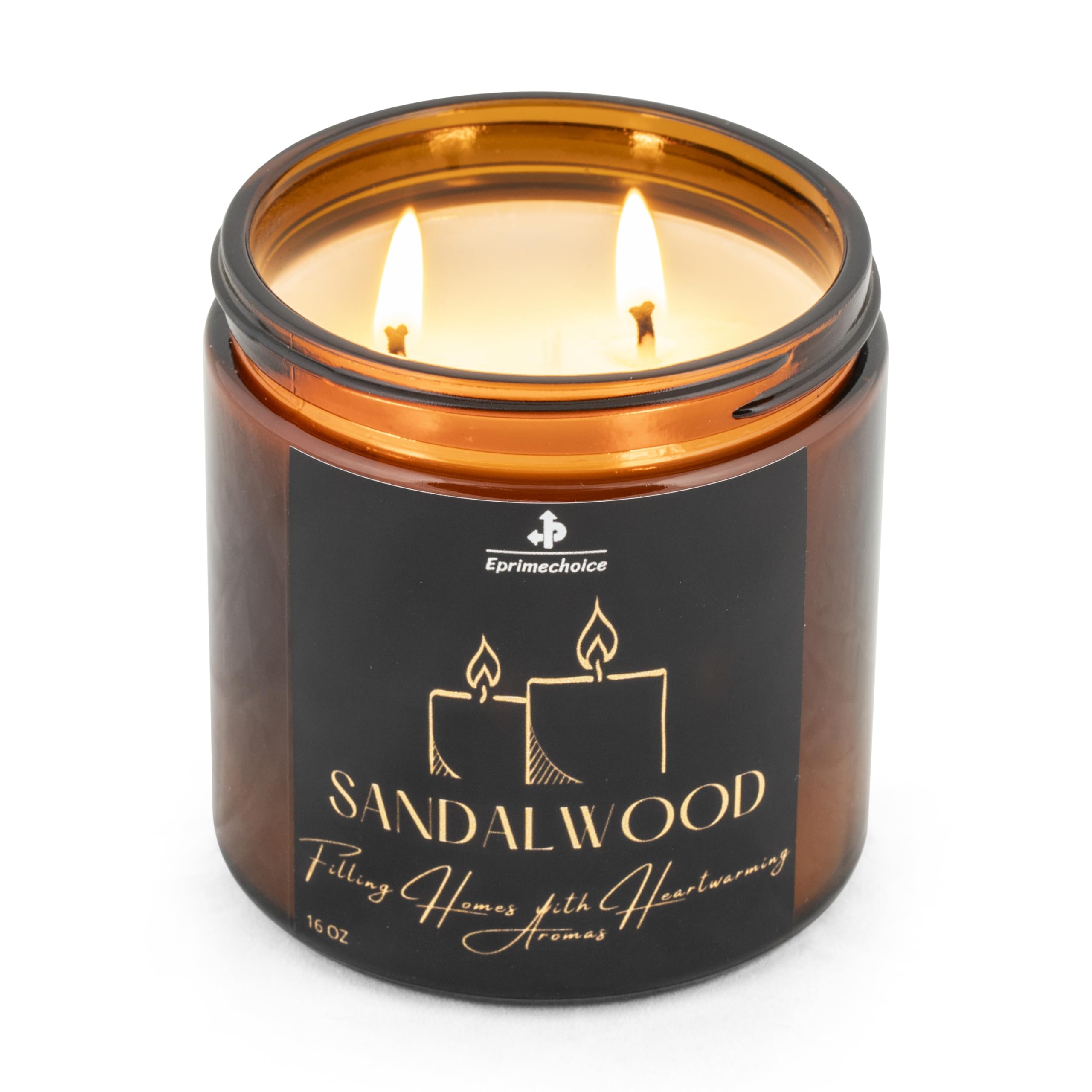 Premium Sandalwood Scented Soy Candle - Handmade Aromatherapy Candle for Relaxation & Stress Relief - Long Lasting 16oz Amber Jar Candle - Perfect for Home Decor, Yoga Meditation & Romantic Gifts for Men and Women