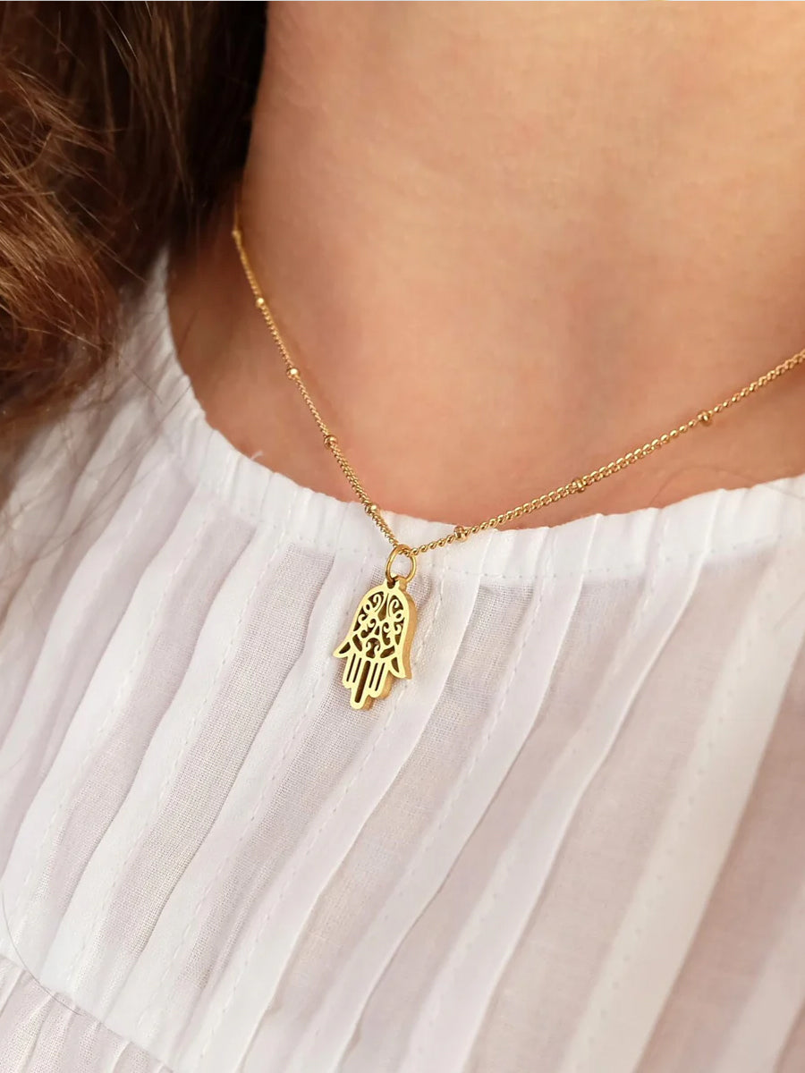 Augusta Jewelry Gold Plated Dainty Hamsa Necklace - Elegant Pendant for Women, Perfect for Everyday Wear & Special Occasions