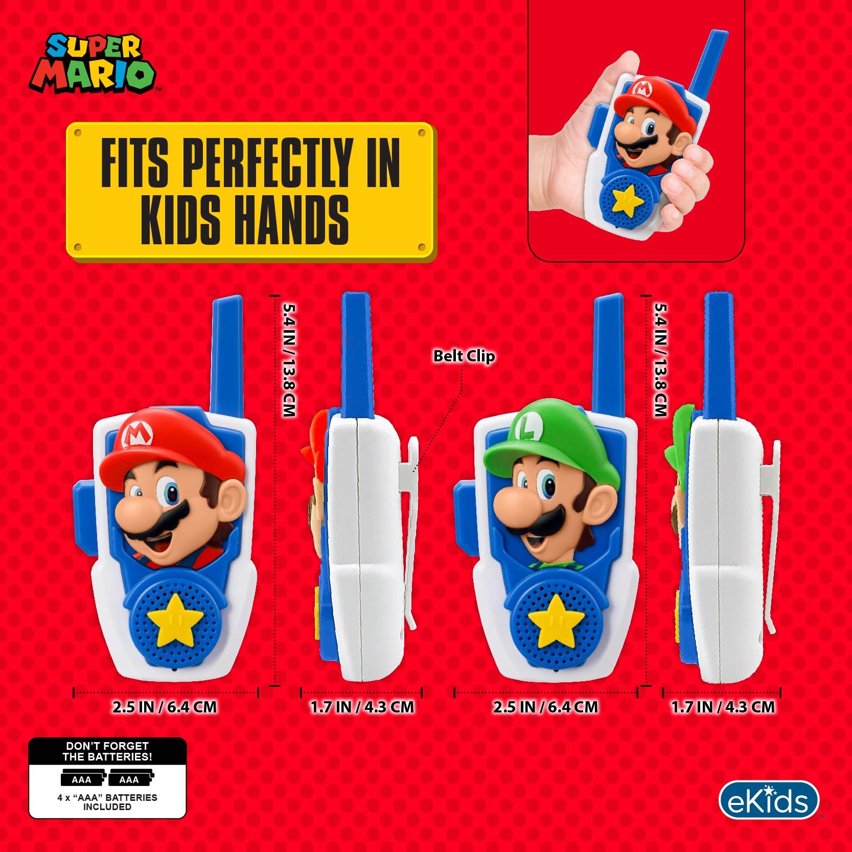Super Mario Bros Walkie Talkies for Kids - Long Range Two Way Radios with Static-Free Communication - Perfect for Indoor & Outdoor Play, Adventures, and Family Fun - Ideal for Ages 3+