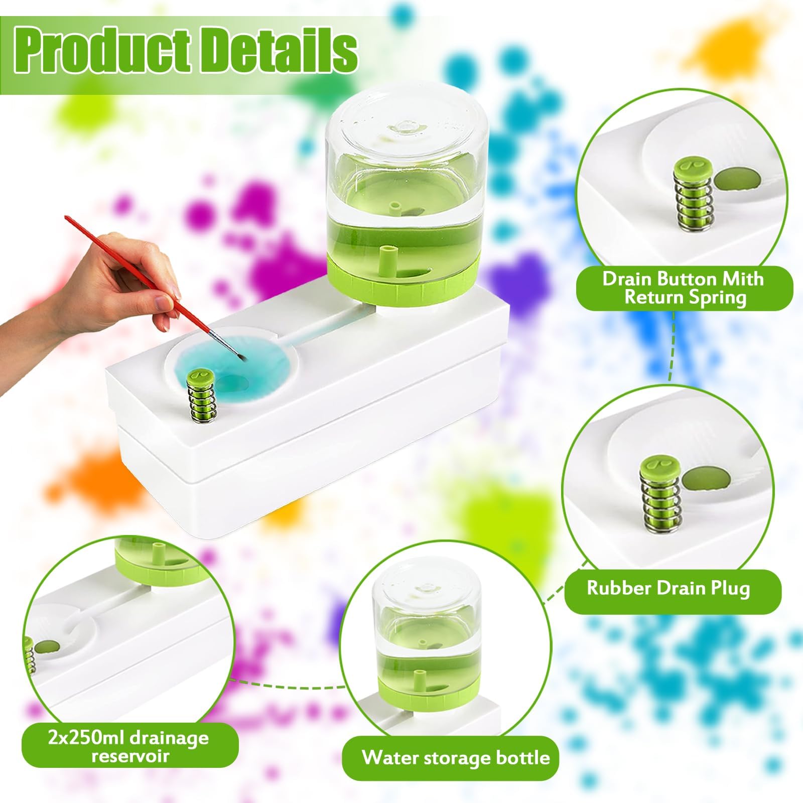 2023 Premium Paint Brush Cleaner & Rinser with Drain - Professional Painting Supplies for Acrylic, Oil & Watercolor - Artist Brush Cleaning Tool & Paint Water Dispenser - Perfect for Studio, Classroom & DIY Projects