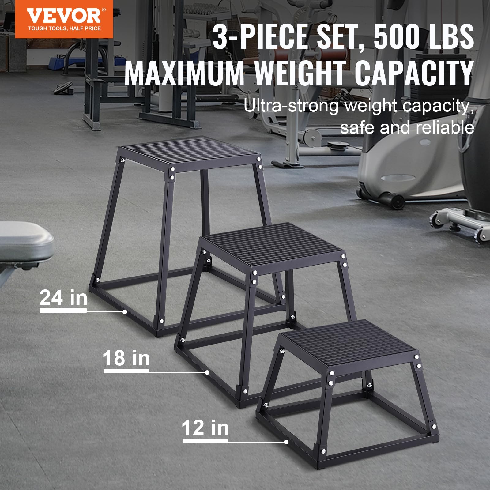 VEVOR 18 Inch Plyometric Jump Box - Steel Plyo Box for Agility Training, Strength Conditioning & Fitness Exercises | Anti-Slip Gym Equipment for Home Workouts, CrossFit & Athletic Performance