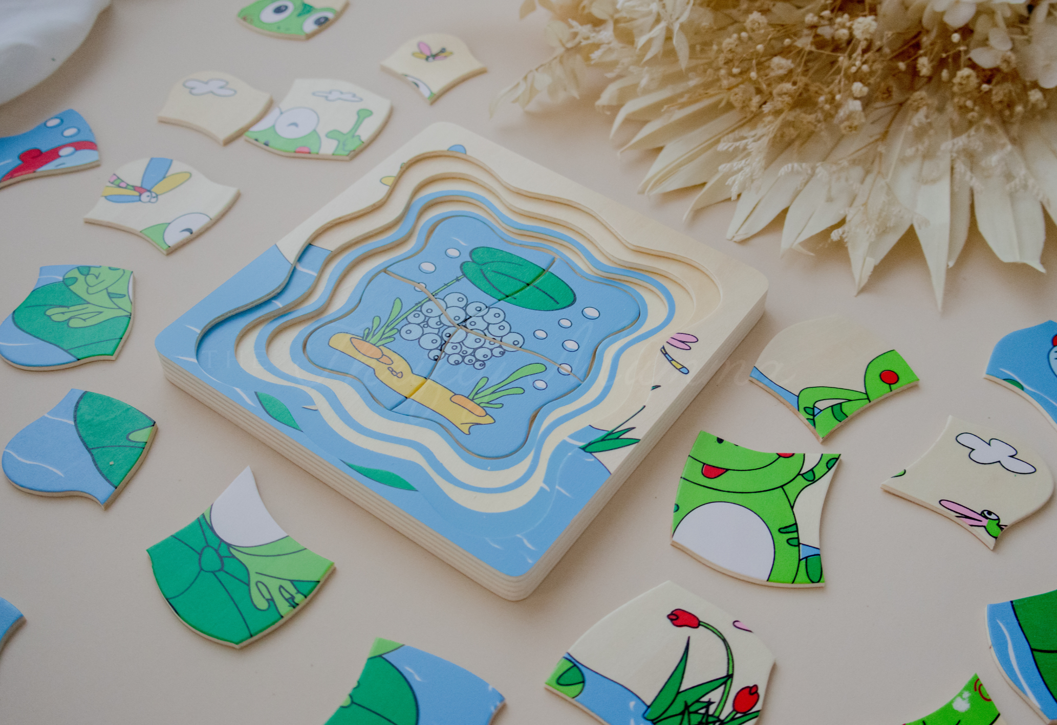 Timber Frog Life Cycle 4-Layer Wooden Puzzle - Educational Toy for Kids Learning Animal Development Stages - Perfect for Homeschooling & Classroom Science Activities