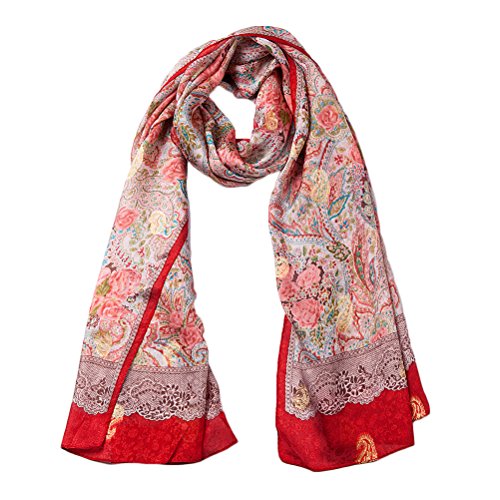 Embroidary Golden Paisley Red Floral