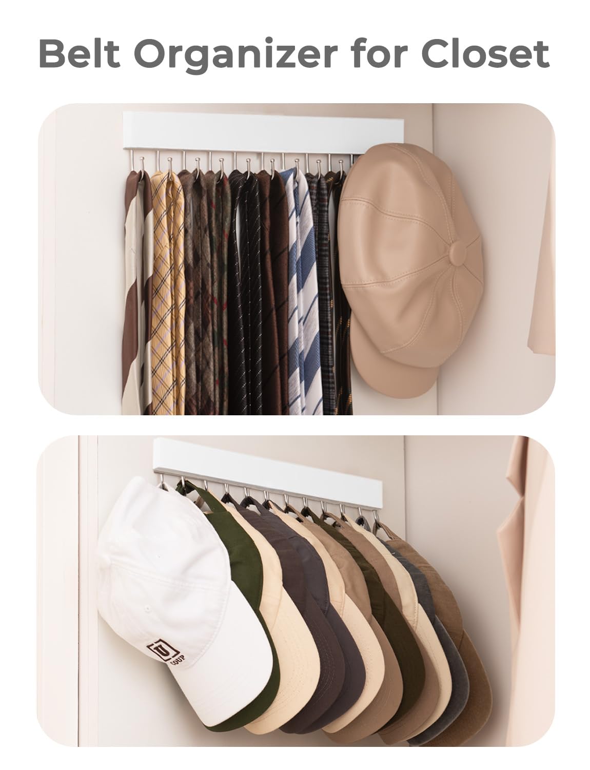 StorageWorks 12-Hook Wall-Mounted Tie Rack - 2 Pack Wooden Hangers for Neckties, Belts & Hats (White) - Perfect for Closet Organization & Accessory Storage