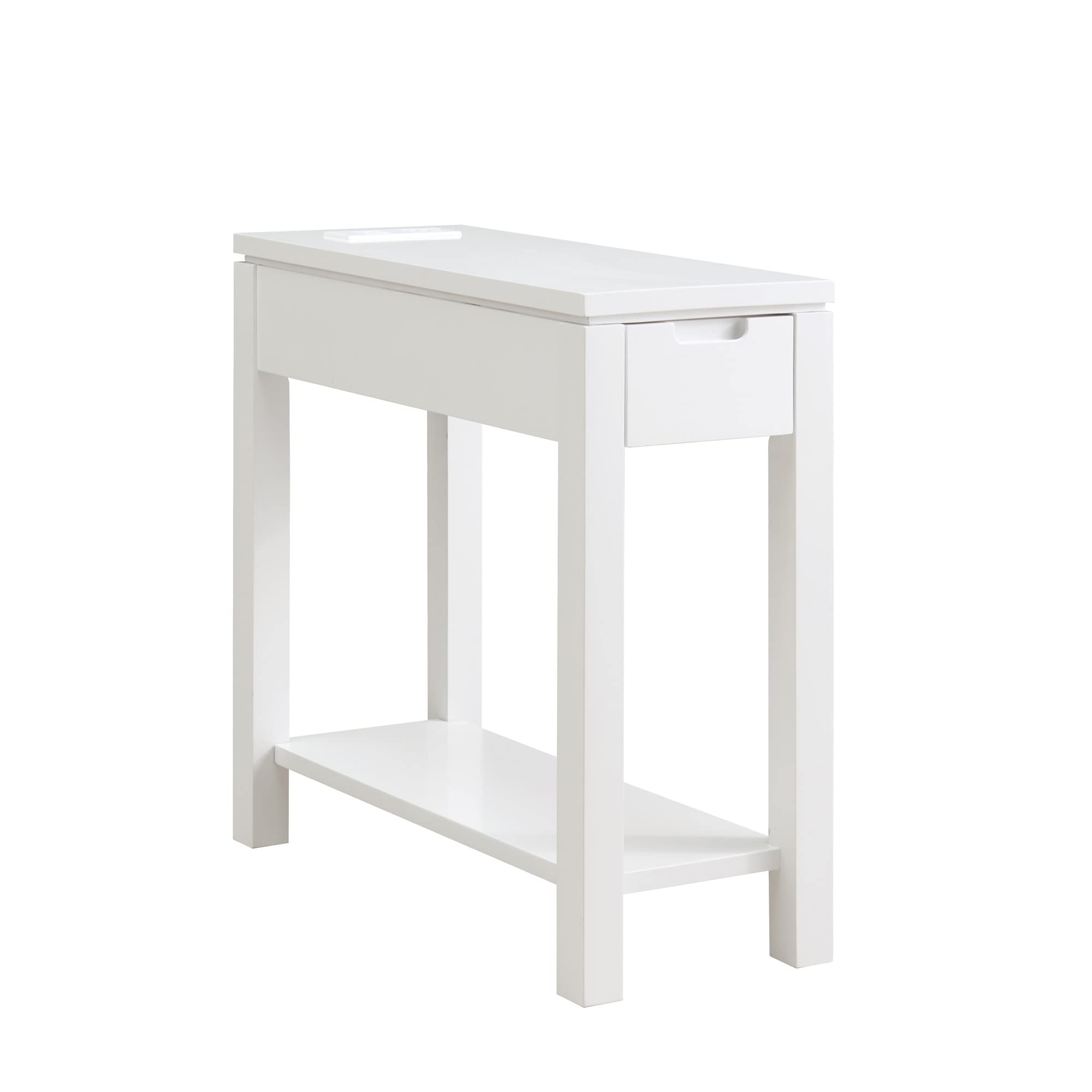 Leick Home 9080-WT White Wooden Side Table with Drawer & Built-in USB-C Fast Charging Station - Perfect for Living Room, Bedroom or Office Charging Needs