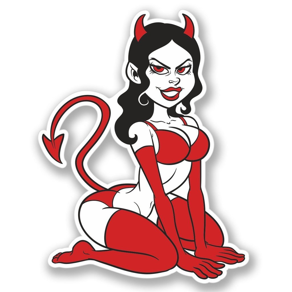 Sexy Devil Girl Vinyl Sticker Decal - Waterproof & Durable 5 Inch Car Laptop Phone Decoration - Perfect for Travel, Laptops, Water Bottles & DIY Projects