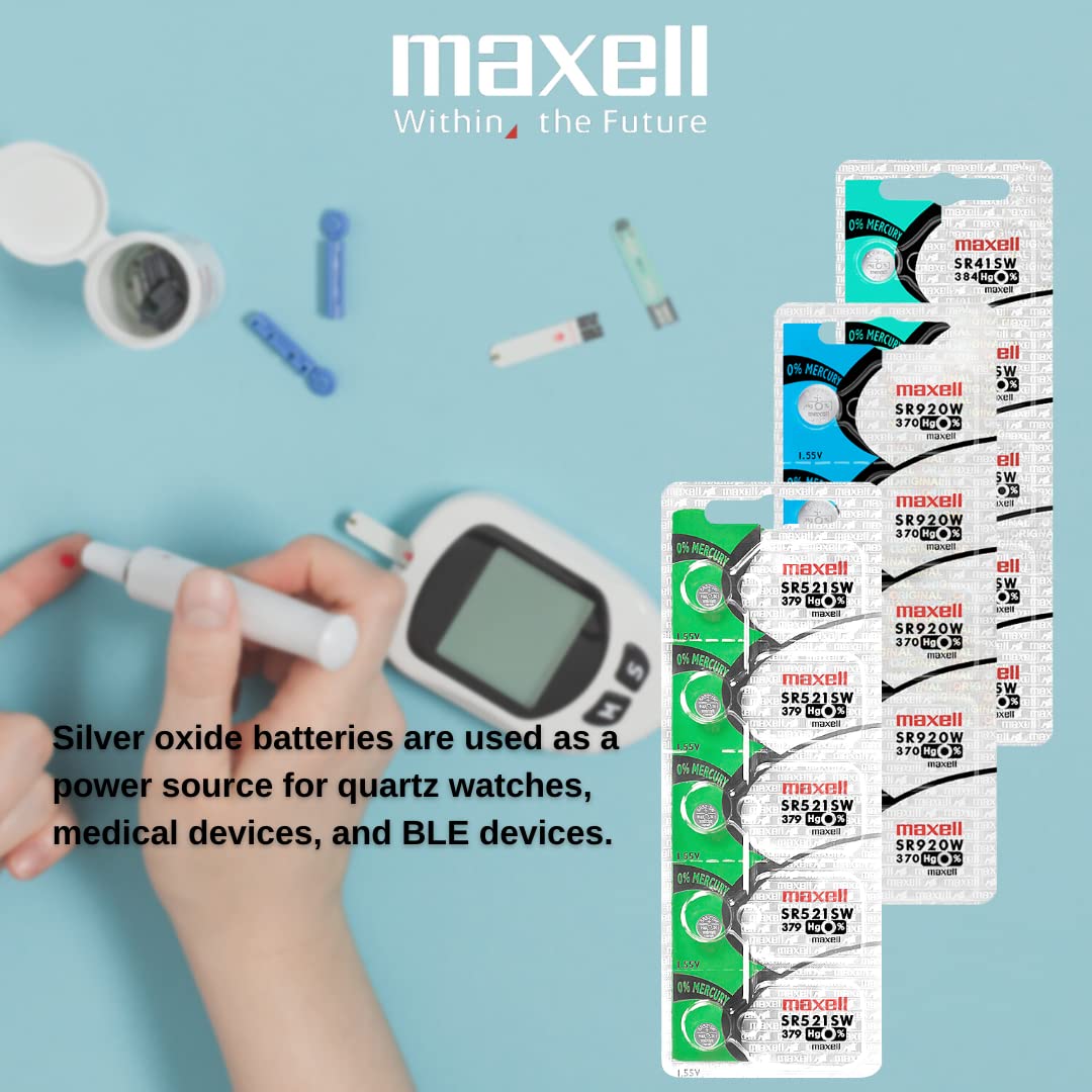 Maxell 379 Watch and Calculator Batteries (10-Pack) - Long-Lasting Power for Watches, Calculators & Small Electronics - Perfect for Home, Office, and Travel Use