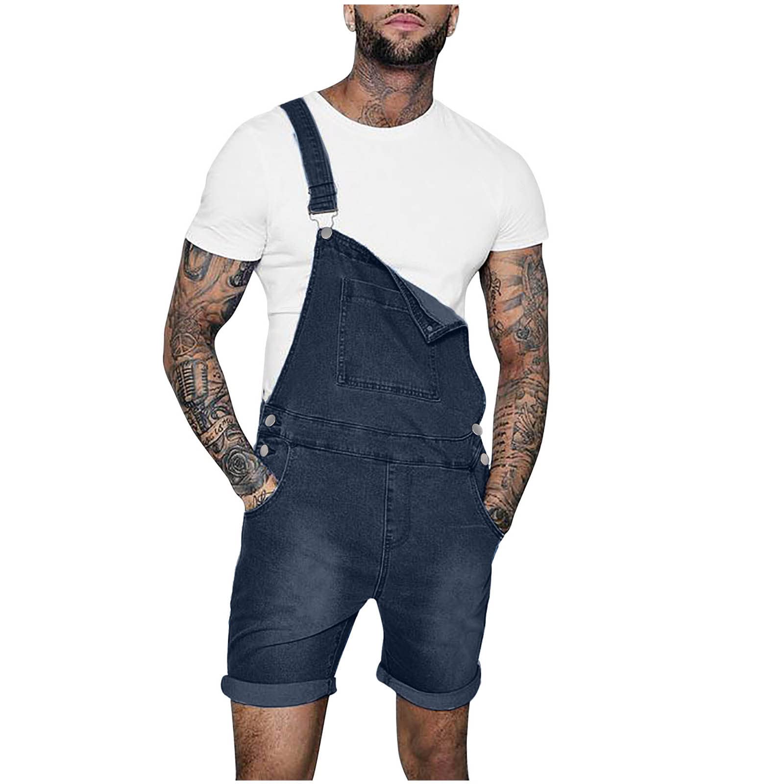 Men's Denim Bib Overalls - Fashionable Slim Fit One-Piece Shorts Jumpsuit for Summer | Casual Workwear & Outdoor Activities