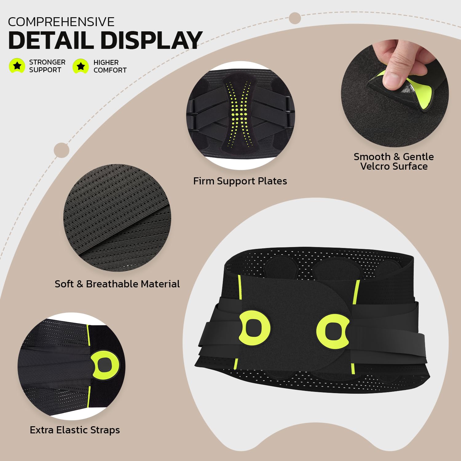 360° Support Back Brace for Lower Back Pain Relief - Adjustable Lumbar Support Belt for Men & Women with Breathable Fabric - Herniated Disc, Sciatica Relief - Ideal for Office Work, Driving & Post-Surgery Recovery