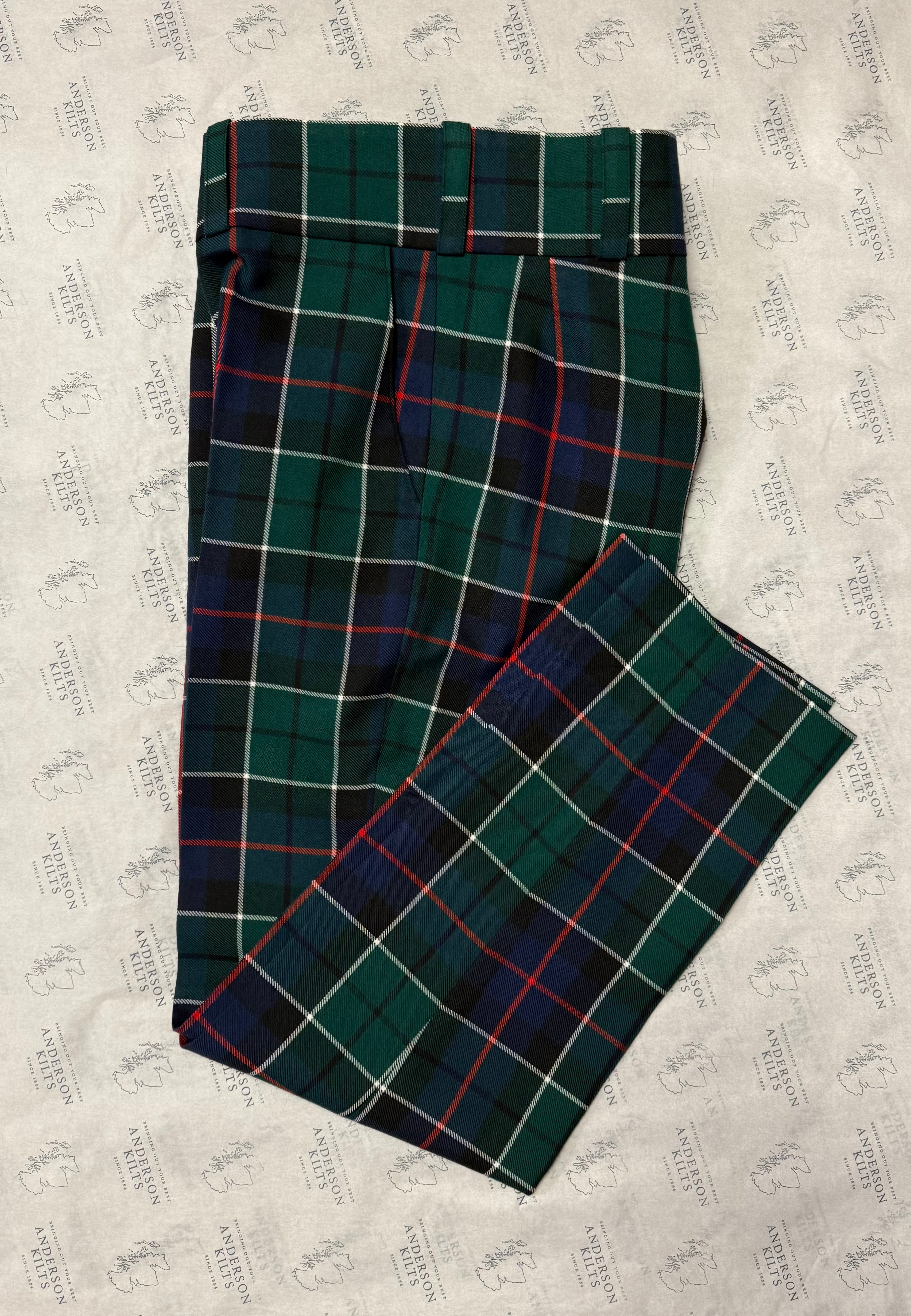 Modern Green Leslie Tartan Trousers 36.5 x 30 - Stylish Plaid Pants for Men, Women | Perfect for Casual Wear, Office & Holiday Outfits