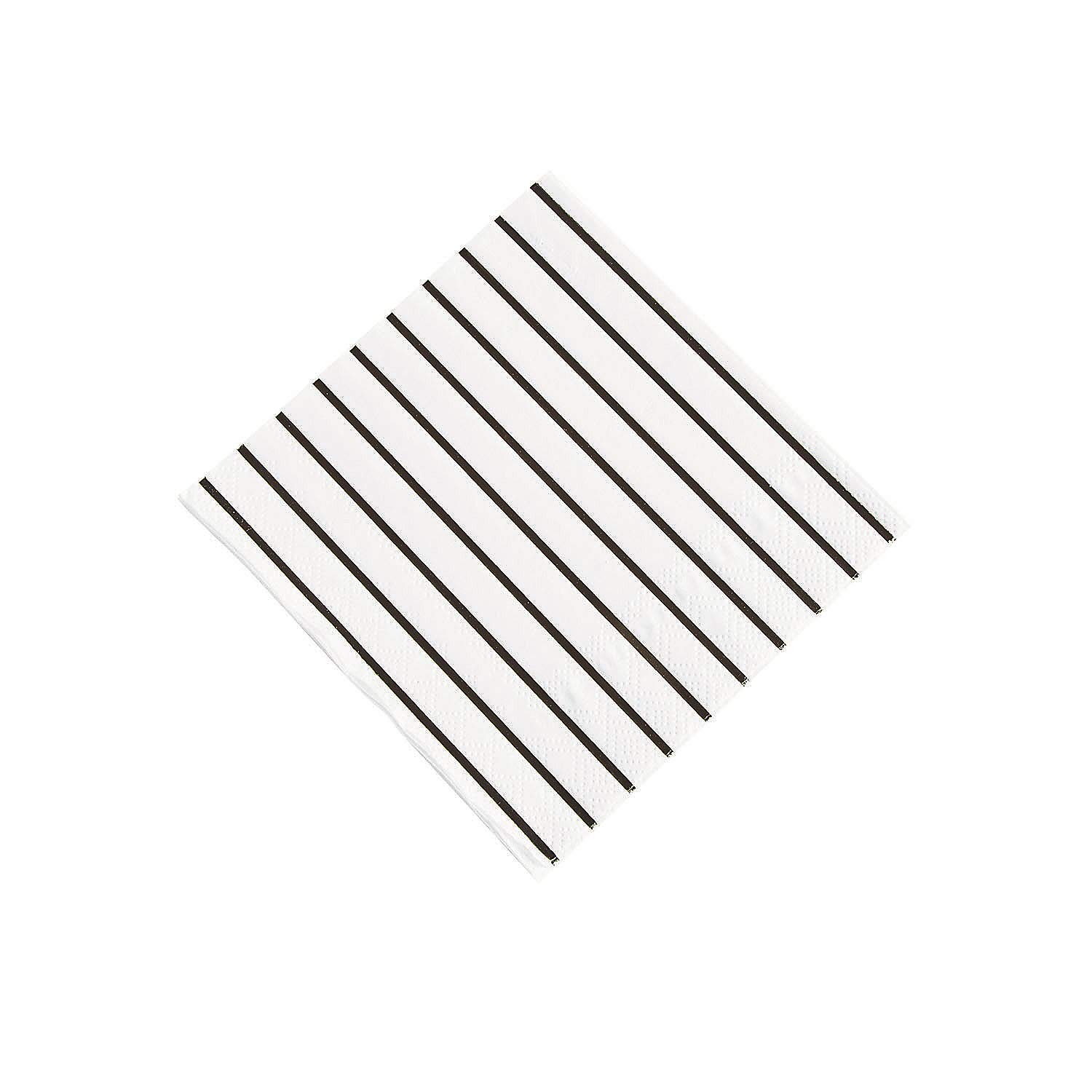 32-Piece Black Metallic Stripe Beverage Napkins - Elegant Party Supplies for Weddings, Birthdays & Cocktail Events