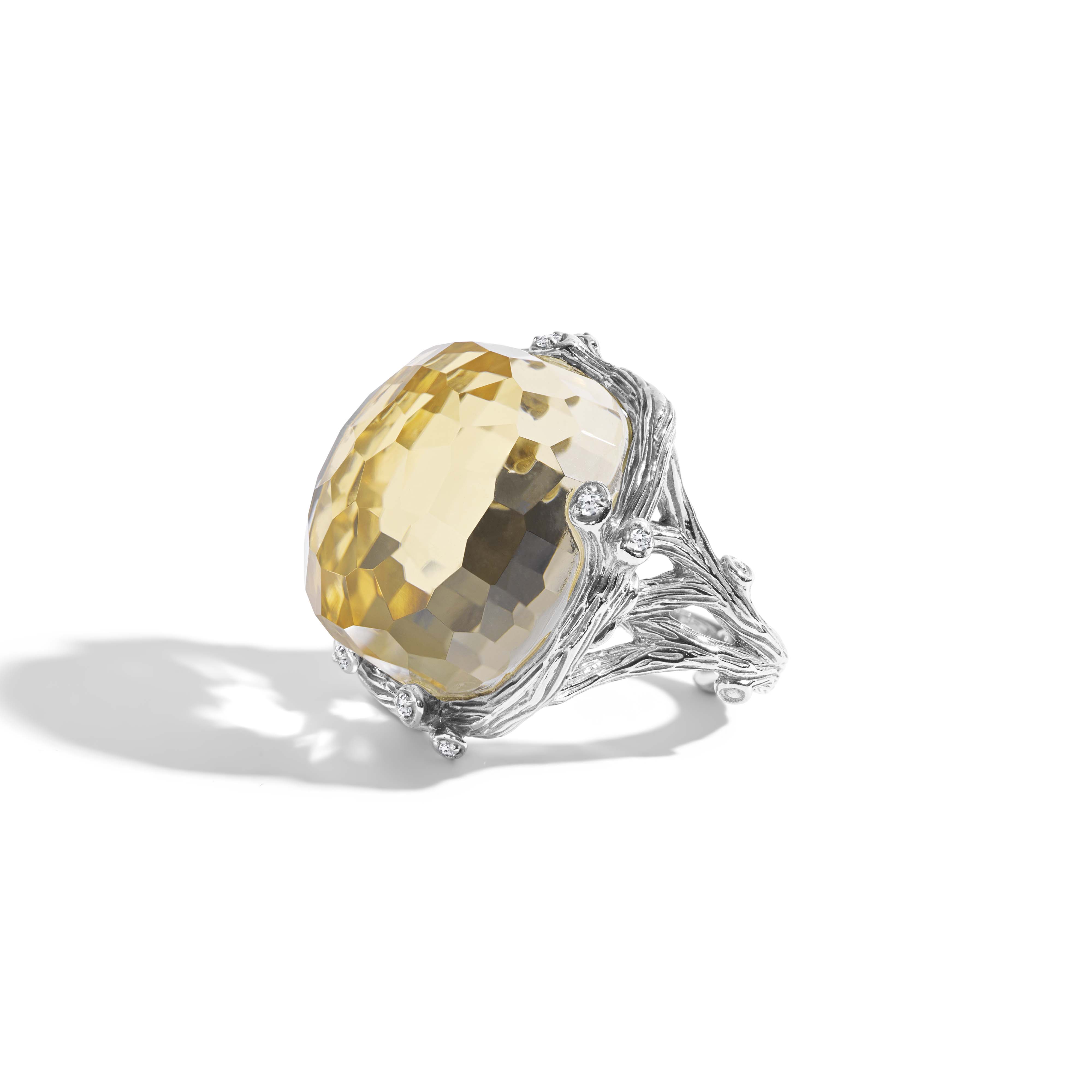 Enchanted Forest Ring with Gold Doublet and Diamonds - 21mm Elegant Jewelry for Women, Perfect for Weddings, Anniversaries & Special Occasions