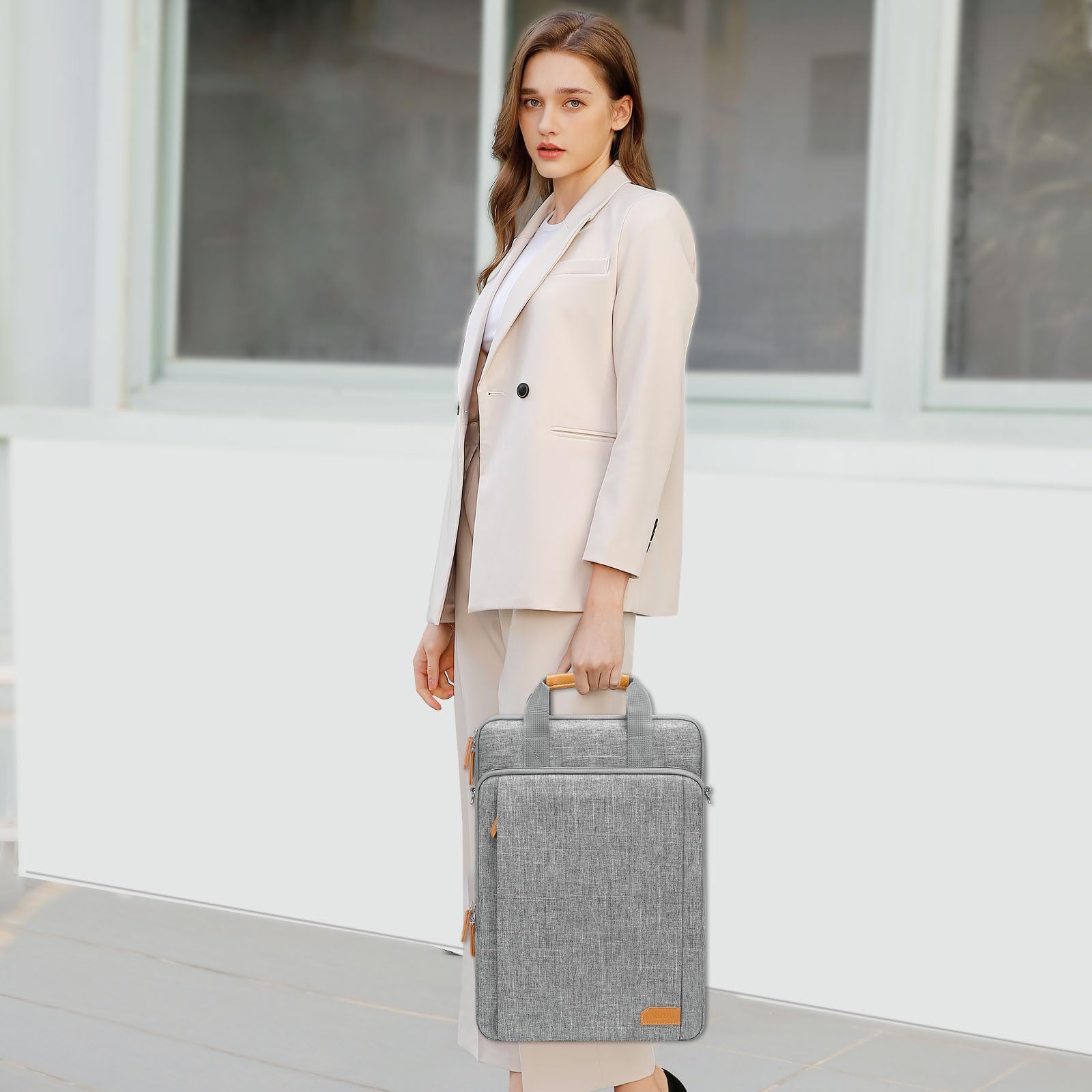 MOSISO 360 Protective Laptop Bag for 15.6-16 Inch Laptops - Vertical Computer Case Compatible with MacBook Pro 16, HP, Dell, Lenovo, Asus Notebooks - Durable Shoulder Strap & Front Raised Pockets (Gray) - Perfect for Work, Travel & School Commute