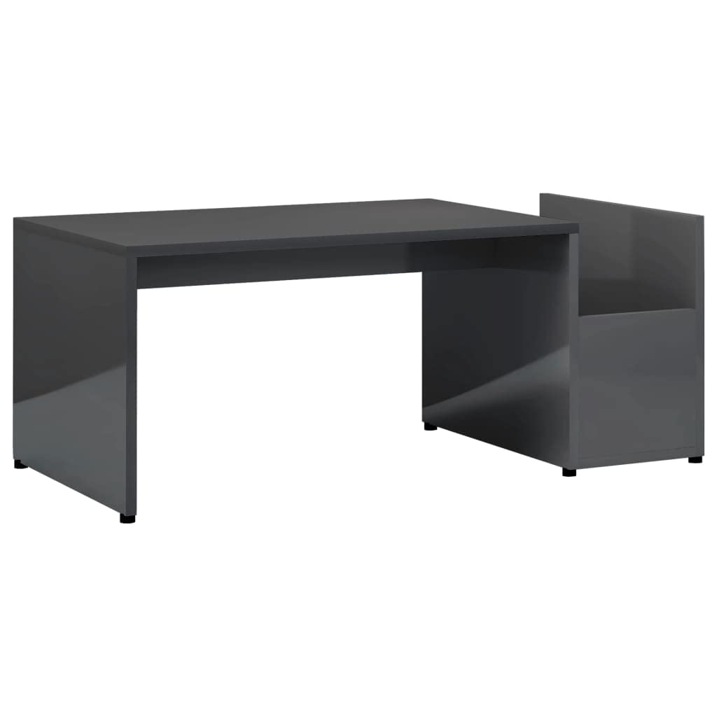 Modern Geometric High Gloss Gray Coffee Table with Storage Compartment - 35.4