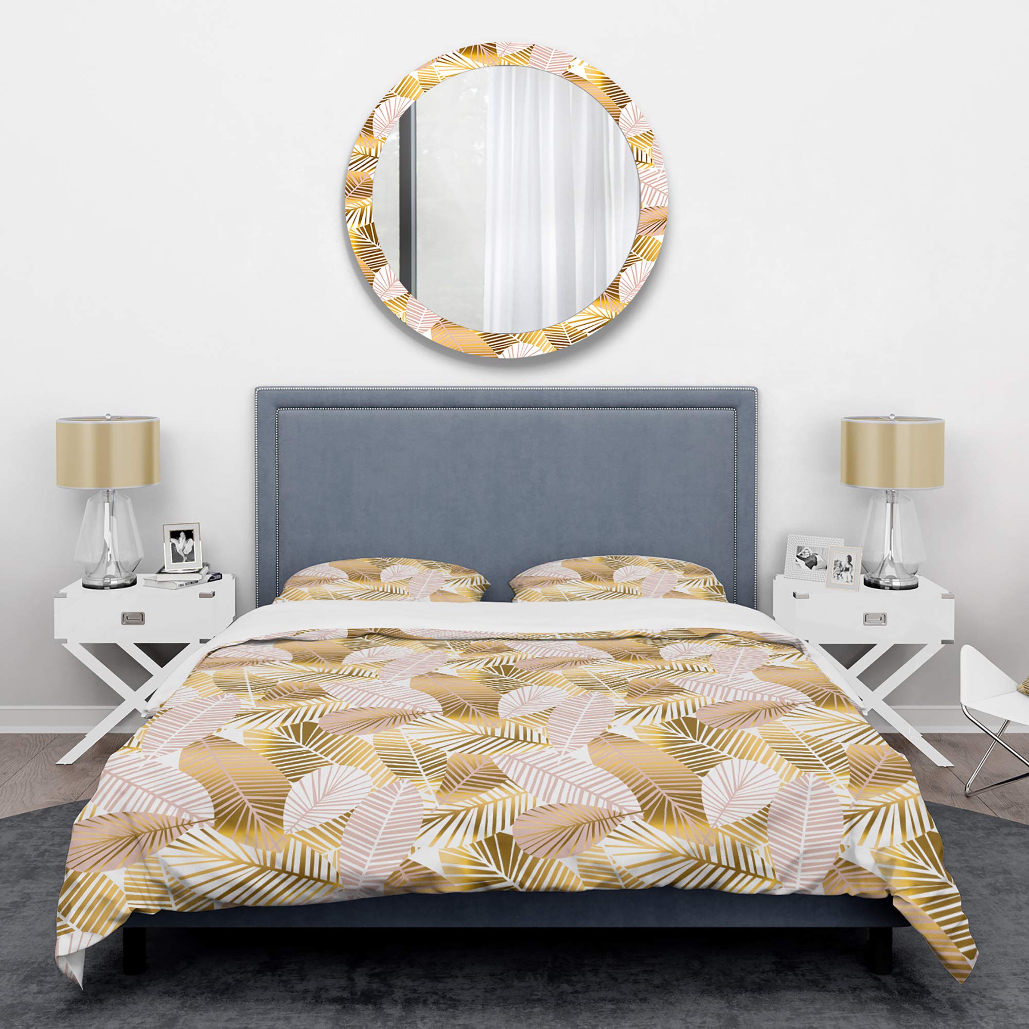 DesignQ Golden Palm Leaves Mid-Century Modern Duvet Cover Set - Twin Size 3-Piece Bedding in Gold, All Season Luxury Bed Sheets for Vintage Home Decor | Perfect for Guest Rooms, Beach Houses & Boho Chic Bedrooms