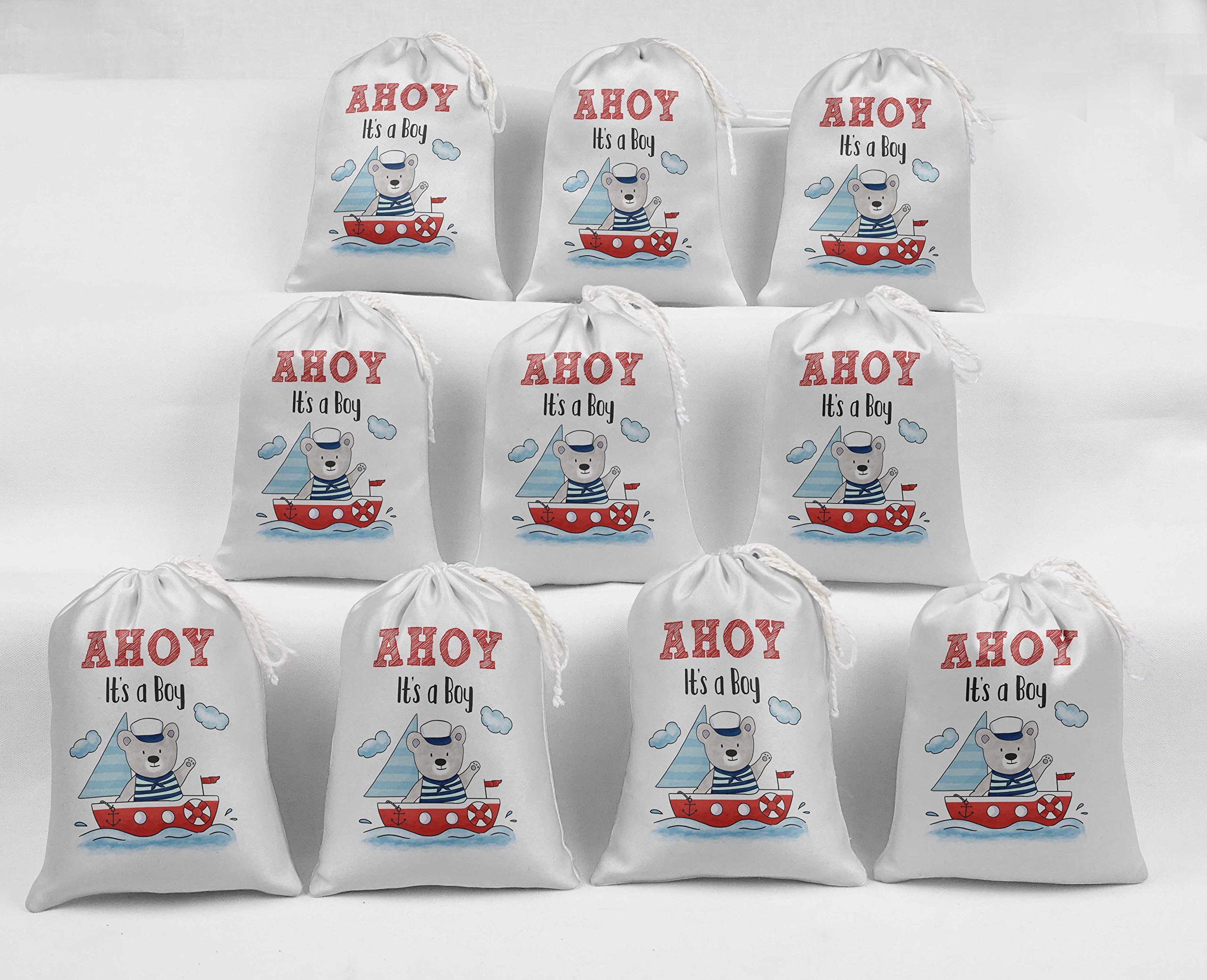 Ahoy Baby Shower Favor Bags - 15pc White Candy Pouches for Boy Parties