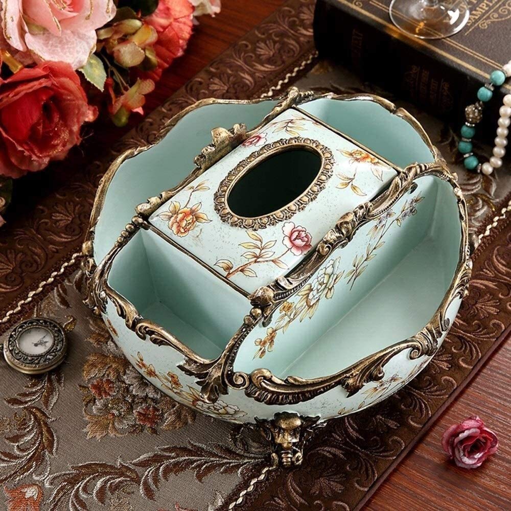 Vintage Resin Tissue Box Cover - Modern Square Paper Facial Tissue Holder with Multi-Function Storage, European Style Desktop Organizer for Remote Control & Cosmetics | Perfect for Bathroom, Bedroom & Office Decor