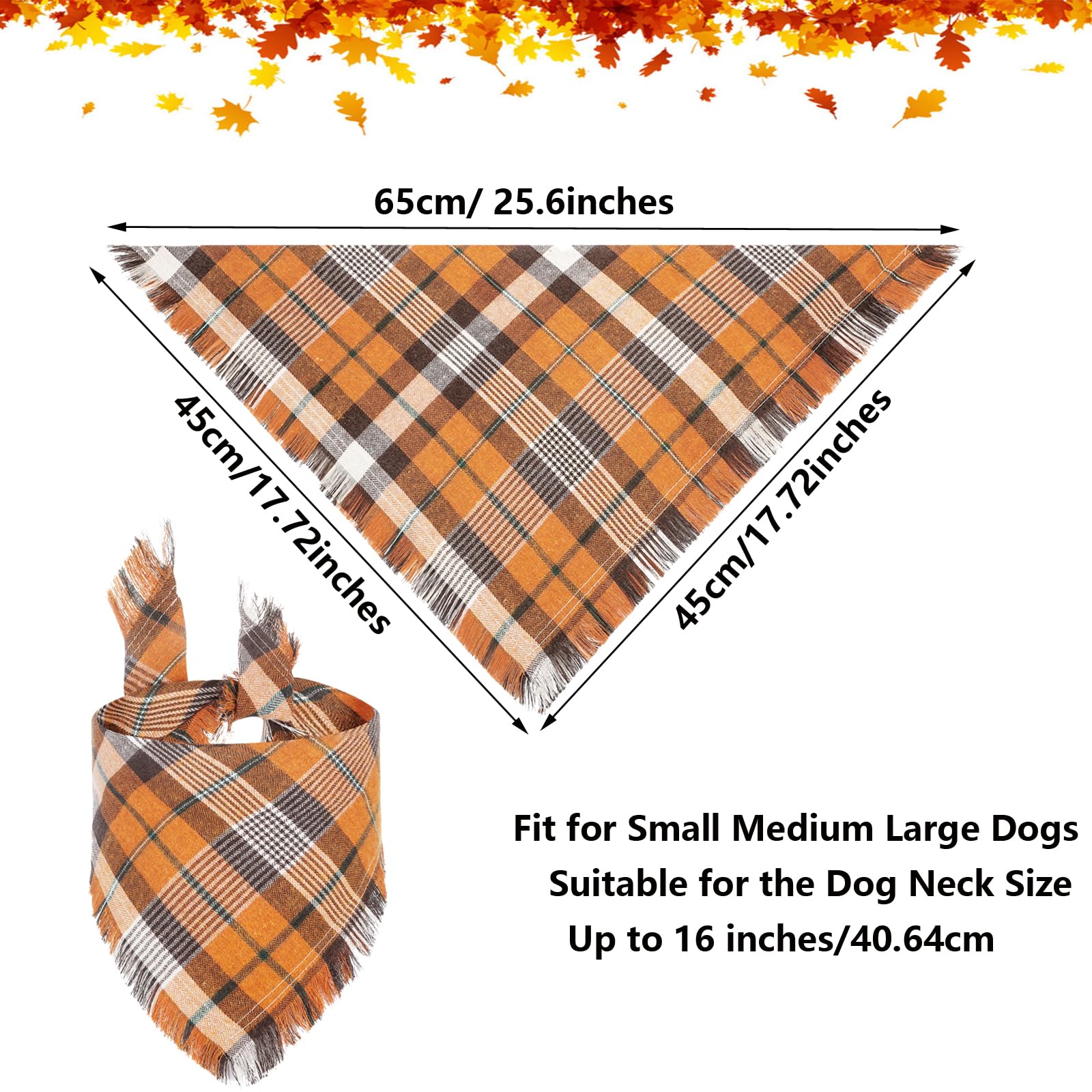LMSHOWOWO 2 Pack Reversible Thanksgiving Dog Bandanas - Soft Cotton Double Layer Plaid Fall Scarf for Medium & Large Dogs (Orange Brown) - Perfect for Autumn Walks, Holiday Photos & Seasonal Pet Fashion