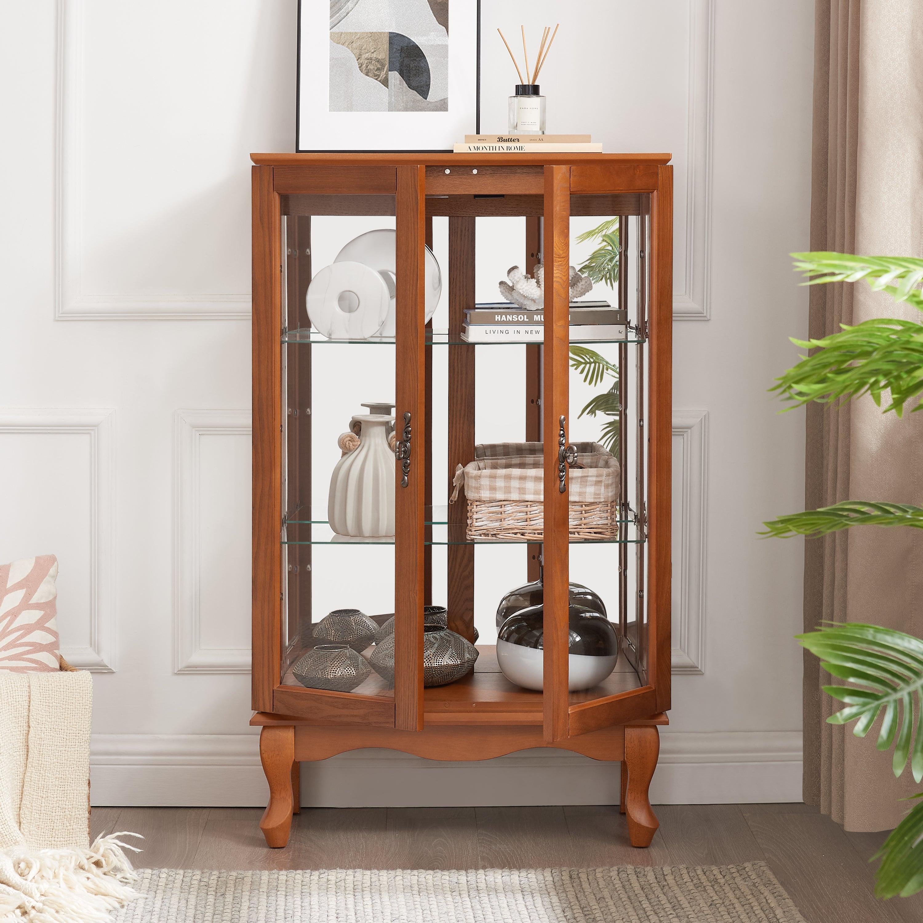 2 Door Curio Cabinet with Tempered Glass & Mirrored Back - LED Lighted Display Case for Living Room, Dining Room, Office - Showcase Collectibles, China, or Decor Items
