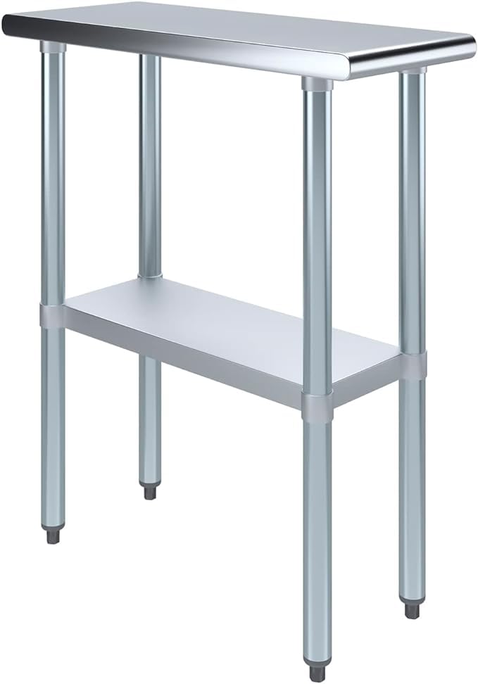 NSF Certified Heavy Duty Stainless Steel Prep Table - Commercial & Home Kitchen Use with Galvanized Shelf, Adjustable Legs & Optional Wheels - Perfect for Restaurants, Food Trucks & Home Chefs