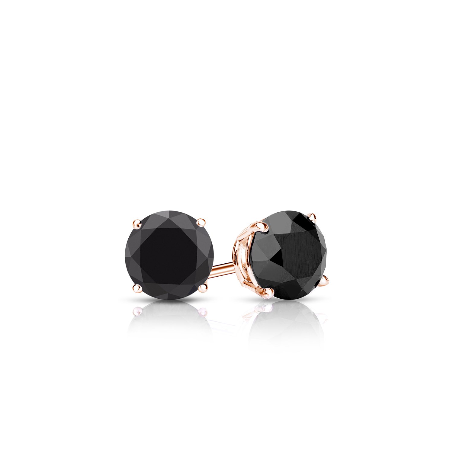 14K Gold Round Black Diamond Stud Earrings - 4-Prong Basket Setting (1/2 to 4 Carat) Push Back Earrings for Women - Perfect for Weddings, Parties & Everyday Elegance