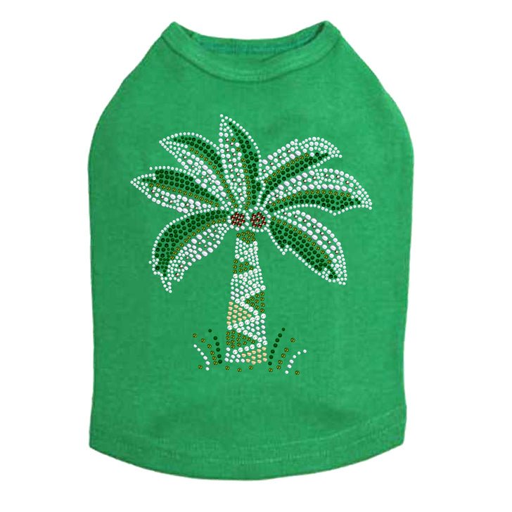 Sparkling Rhinestone Dog Tank Top with Coconut Tree Design - Trendy Pet Apparel for Summer Outings & Beach Adventures