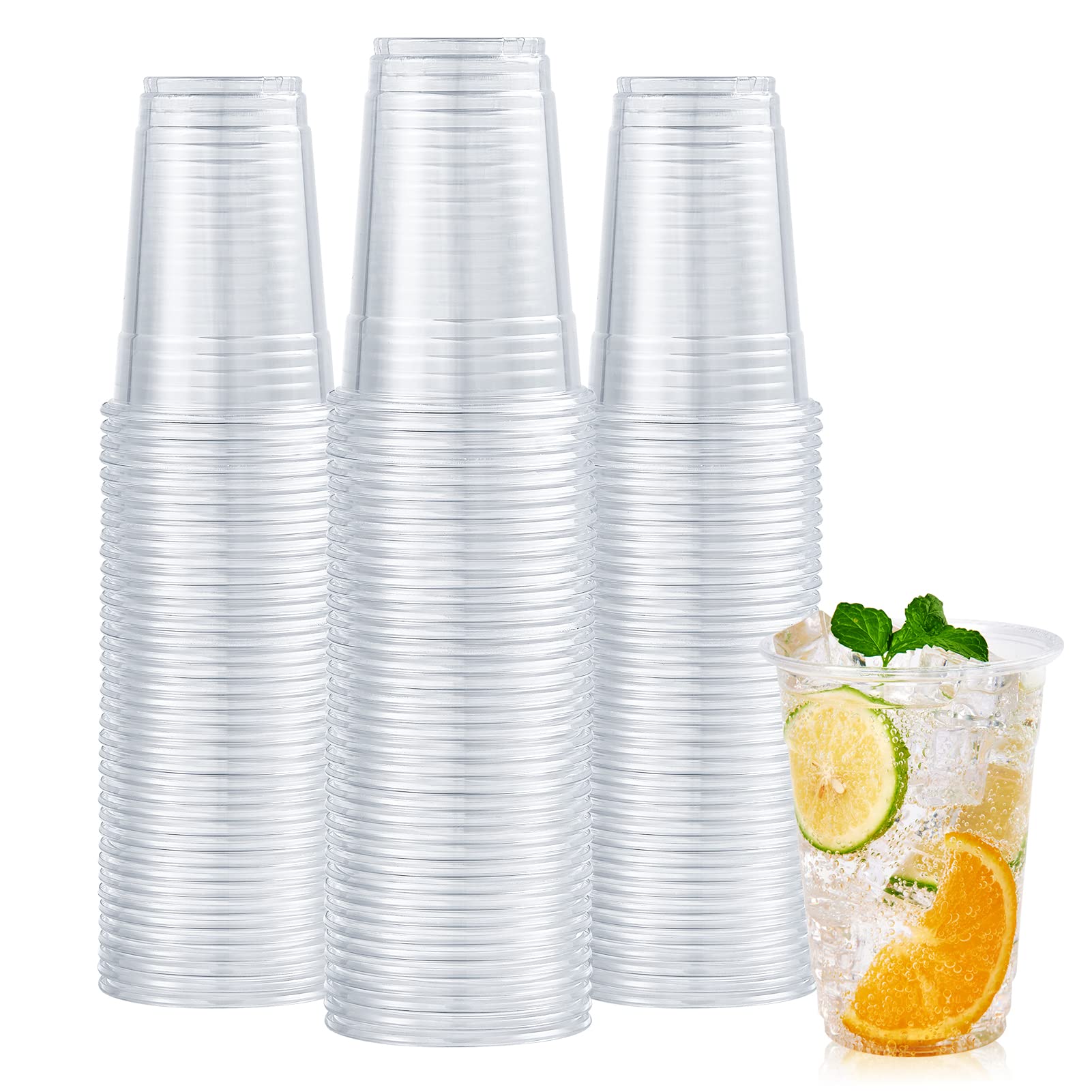 Turbo Bee 100 Pack 16 oz Clear Disposable Plastic Cups - Crystal Clear Party Cups for Iced Coffee, Smoothies, Slurpees & Cold Beverages - Perfect for Parties, BBQs, Picnics & Outdoor Events
