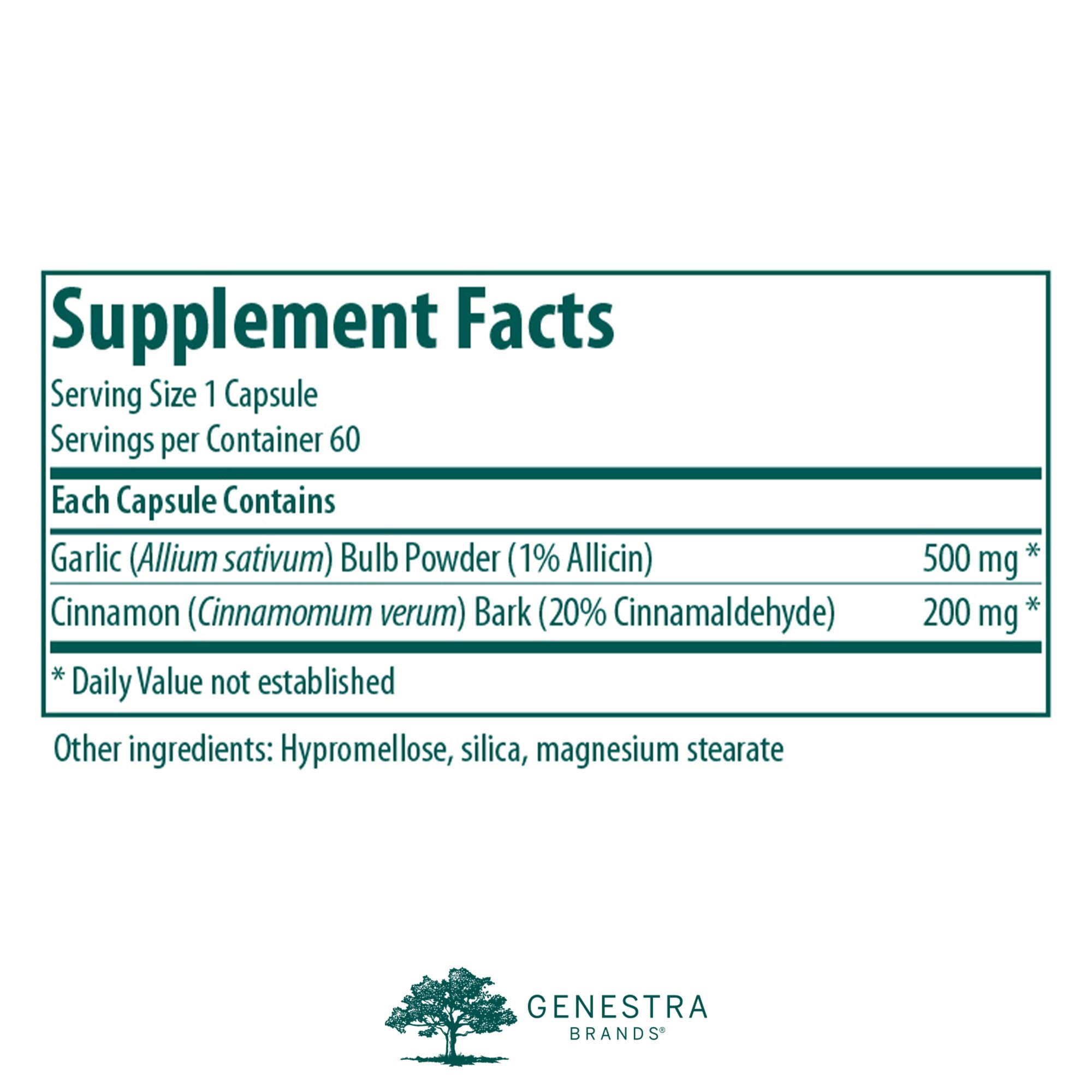 Genestra Brands Allisyn Garlic and Cinnamon Herbal Supplement - 60 Capsules | Natural Immune Support & Heart Health | Perfect for Daily Wellness Routine & Cold Season Defense