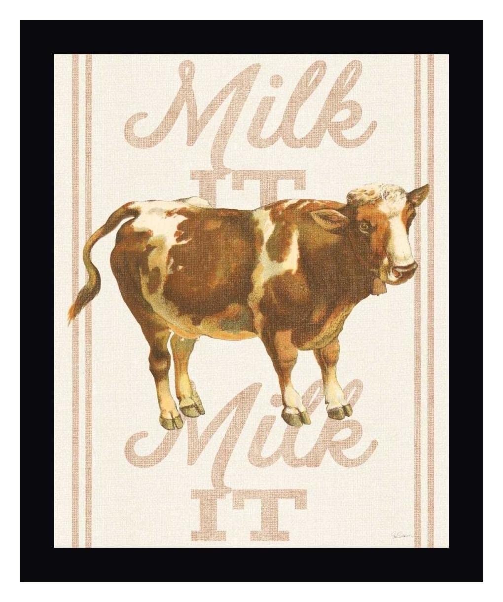 Milk it Milk it by Sue Schlabach - 17x20 Inch Framed Canvas Wall Art - Black Wood Frame - Ready to Hang - Perfect for Living Room, Bedroom & Office Decor