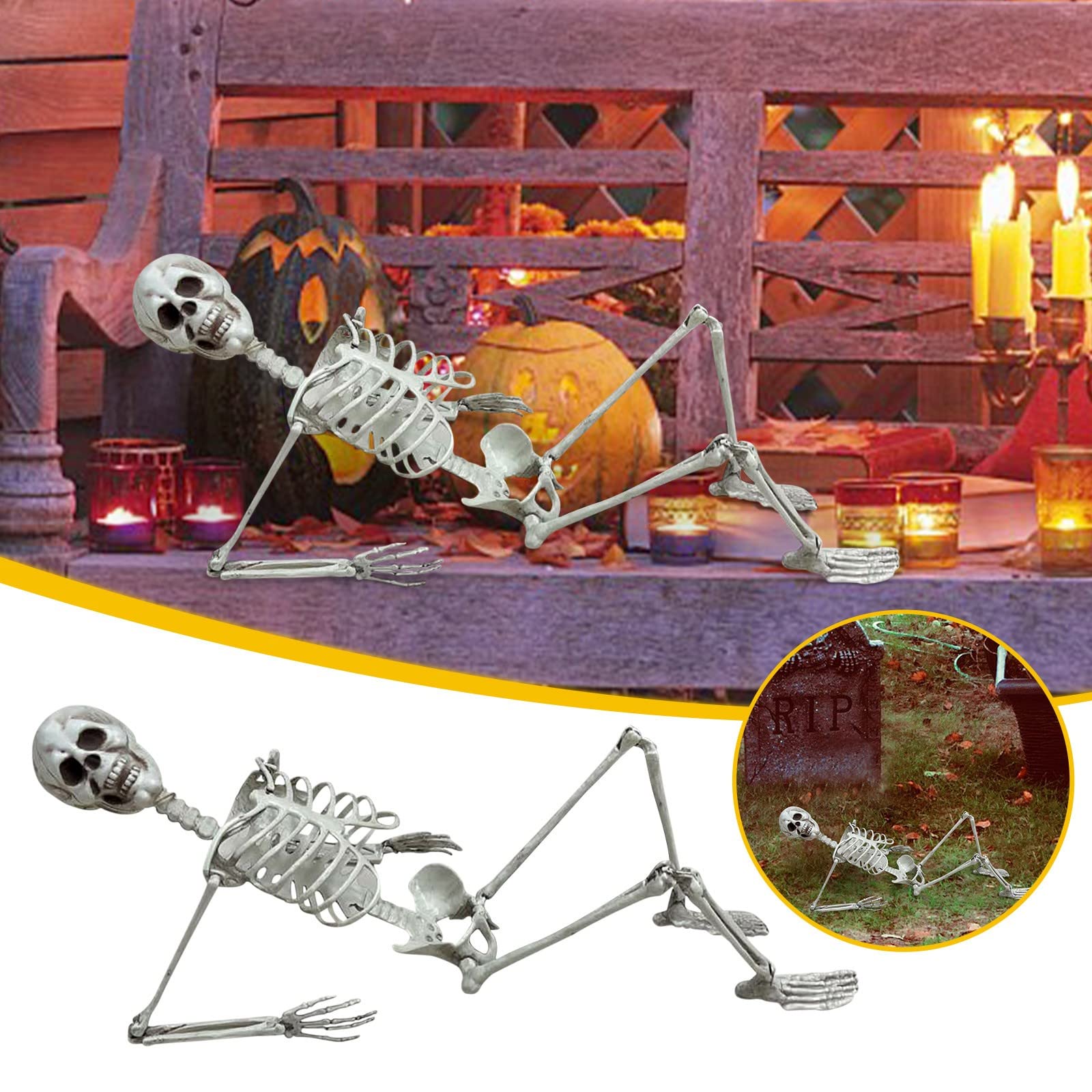 Realistic 70CM Full Body Skeleton Prop - Human Anatomy Model for Halloween Decorations, Prank Parties & Spooky Themes | Lifelike Skull & Bones for Haunted House, Classroom Science Display & Horror Movie Set Design