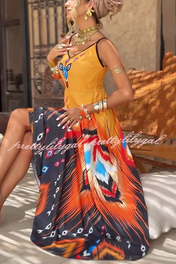 Stylish Printed V-Neck Maxi Dress with Suspenders - Perfect for Casual Outings, Beach Vacations & Summer Parties