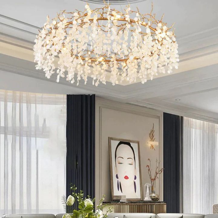 Donna Round Circle Fortune Tree Round Branch Chandelier - Elegant Boho Ceiling Light for Living Room, Bedroom & Dining Room Decor