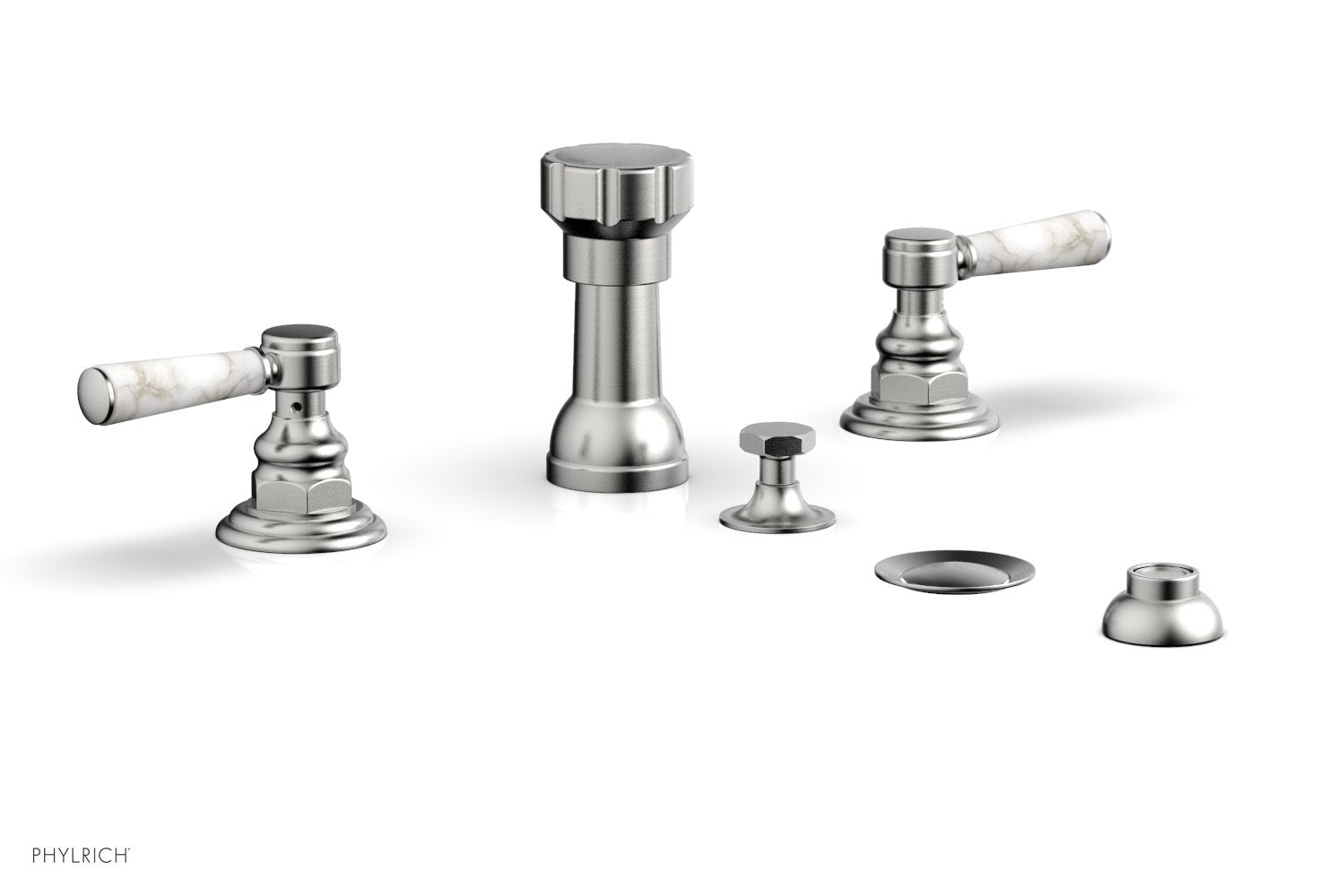 HEX TRADITIONAL Four Hole Bidet Faucet Set with White Marble Lever Handles - Model 500 62 | Perfect for Modern Bathroom Renovations & Luxury Home Upgrades