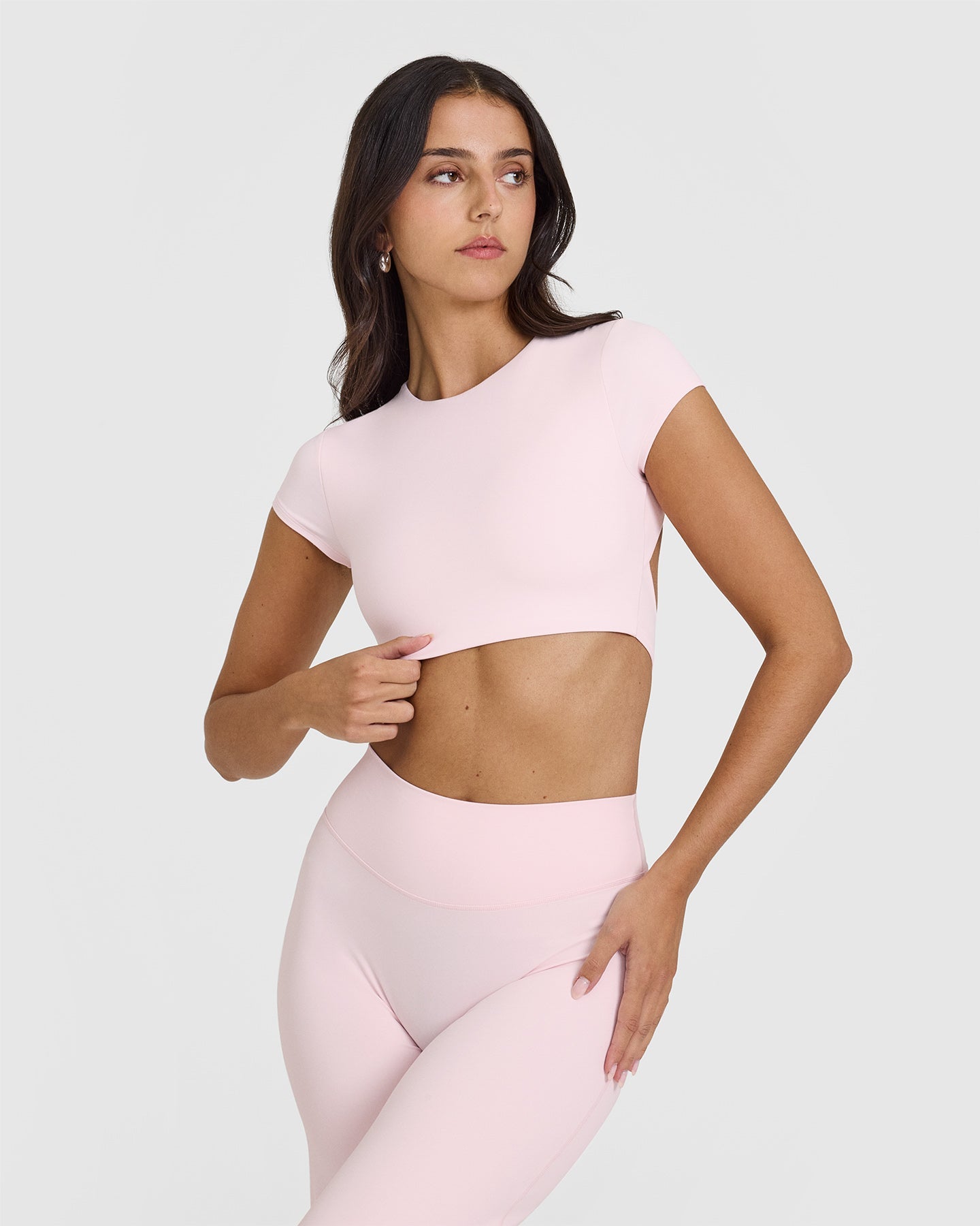 SoftMotion™ Short Sleeve Crop Top - Women's Stretchy Comfort Fit Ballet Pink Shirt for Yoga, Workout & Casual Wear