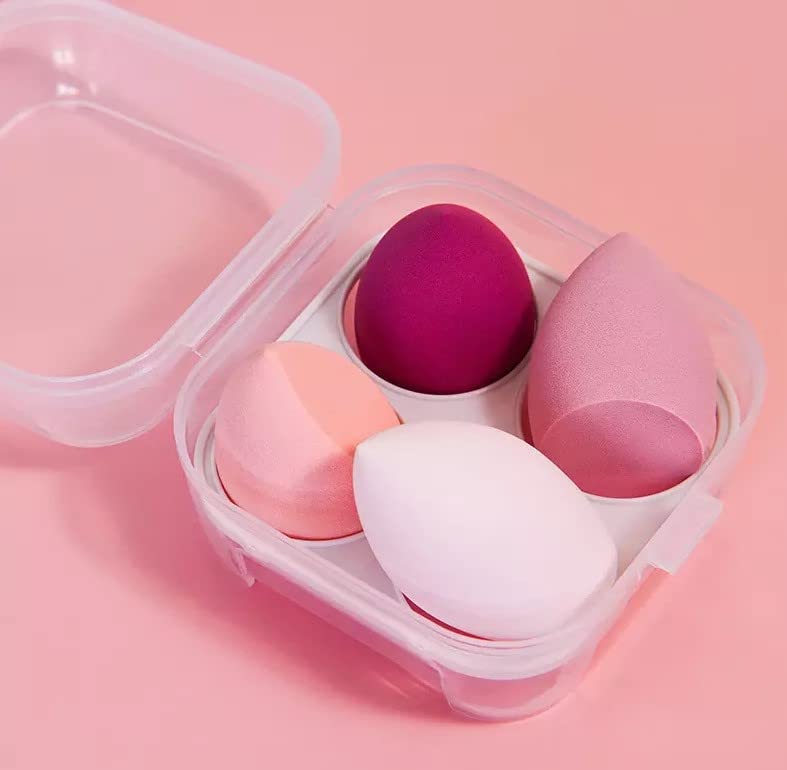 **Glo’Me 4 Pack Makeup Sponge Blender Set – Latex-Free Beauty Sponges for Liquid Foundation, Powder & Sunscreen – Includes 1 Sponge Holder Case (Pink) – Perfect for Flawless Makeup Application at Home or On-the-Go**